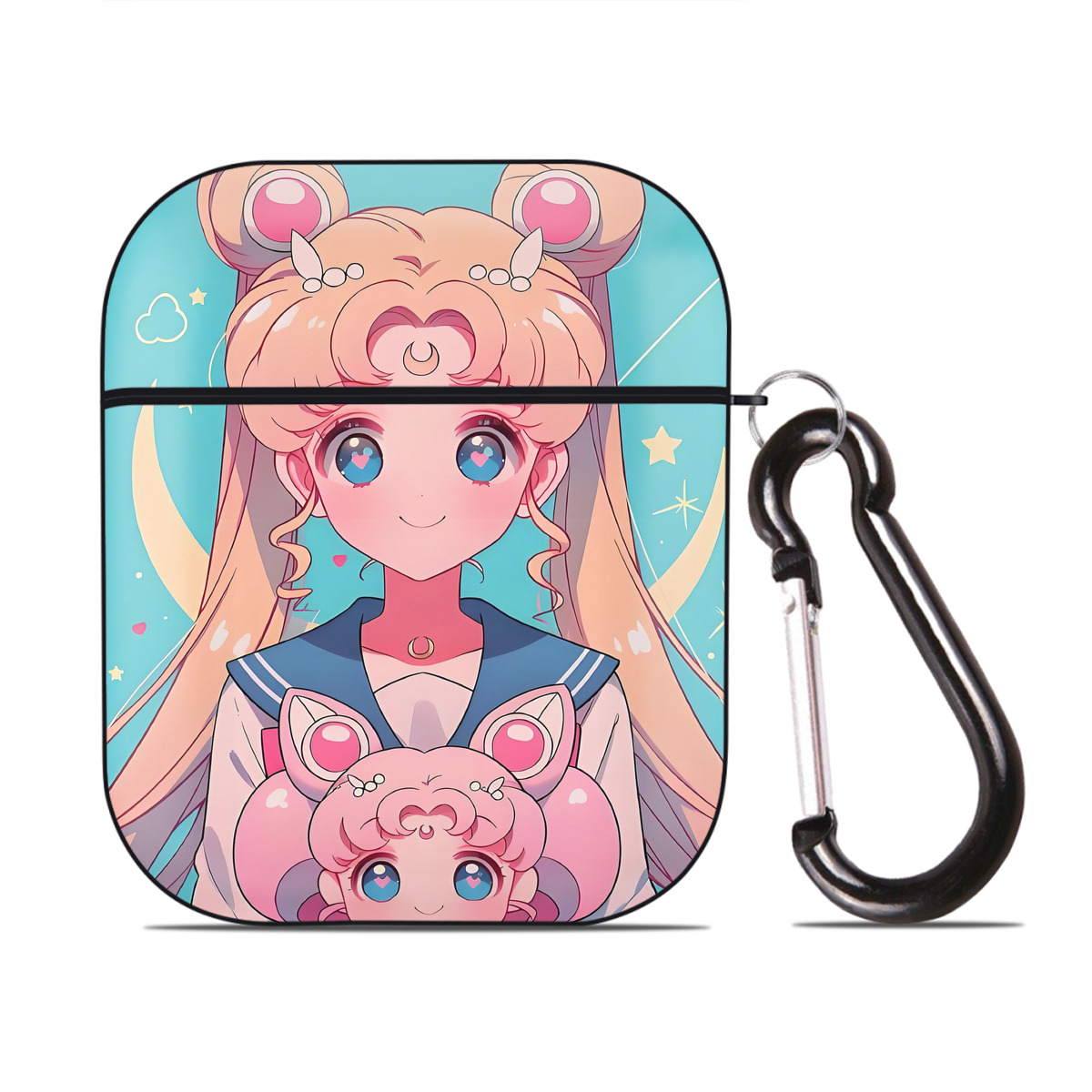 （画像用） 美少女戦士セーラームーン Sailor Moon AirPods 第2世代保護ケース ハードシェル ブラック 耐衝撃・防指紋・カラビナ付き