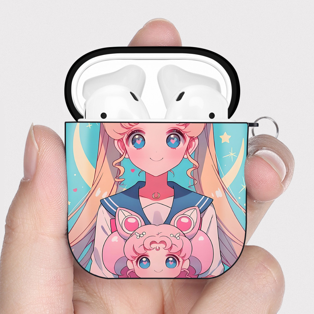（画像用） 美少女戦士セーラームーン Sailor Moon AirPods 第2世代保護ケース ハードシェル ブラック 耐衝撃・防指紋・カラビナ付き