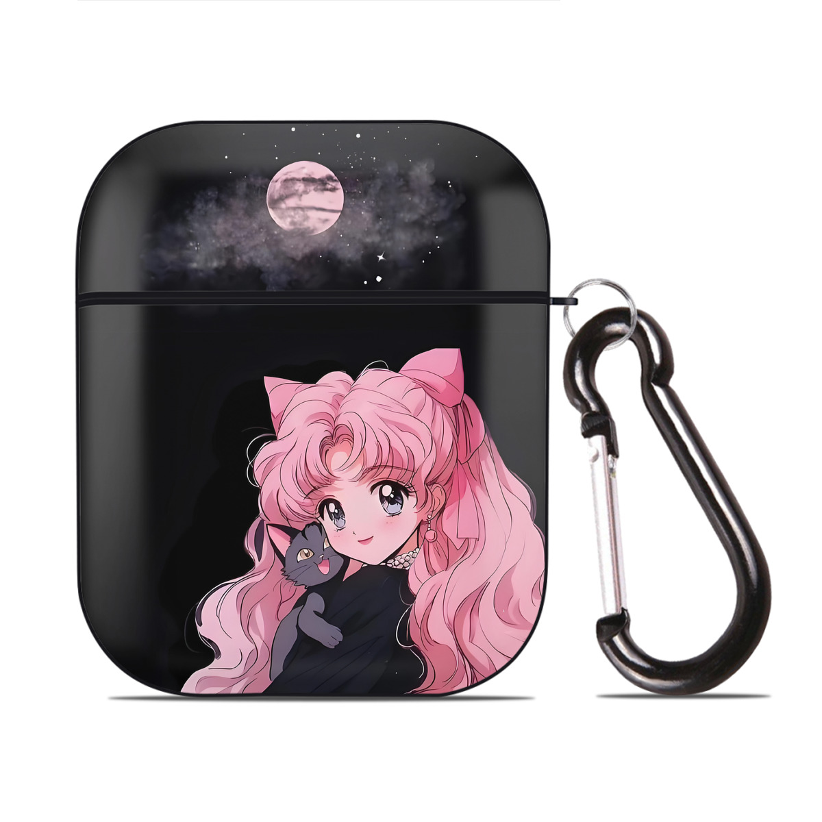 （画像用） 美少女戦士セーラームーン Sailor Moon AirPods 第2世代保護ケース ハードシェル ブラック 耐衝撃・防指紋・カラビナ付き