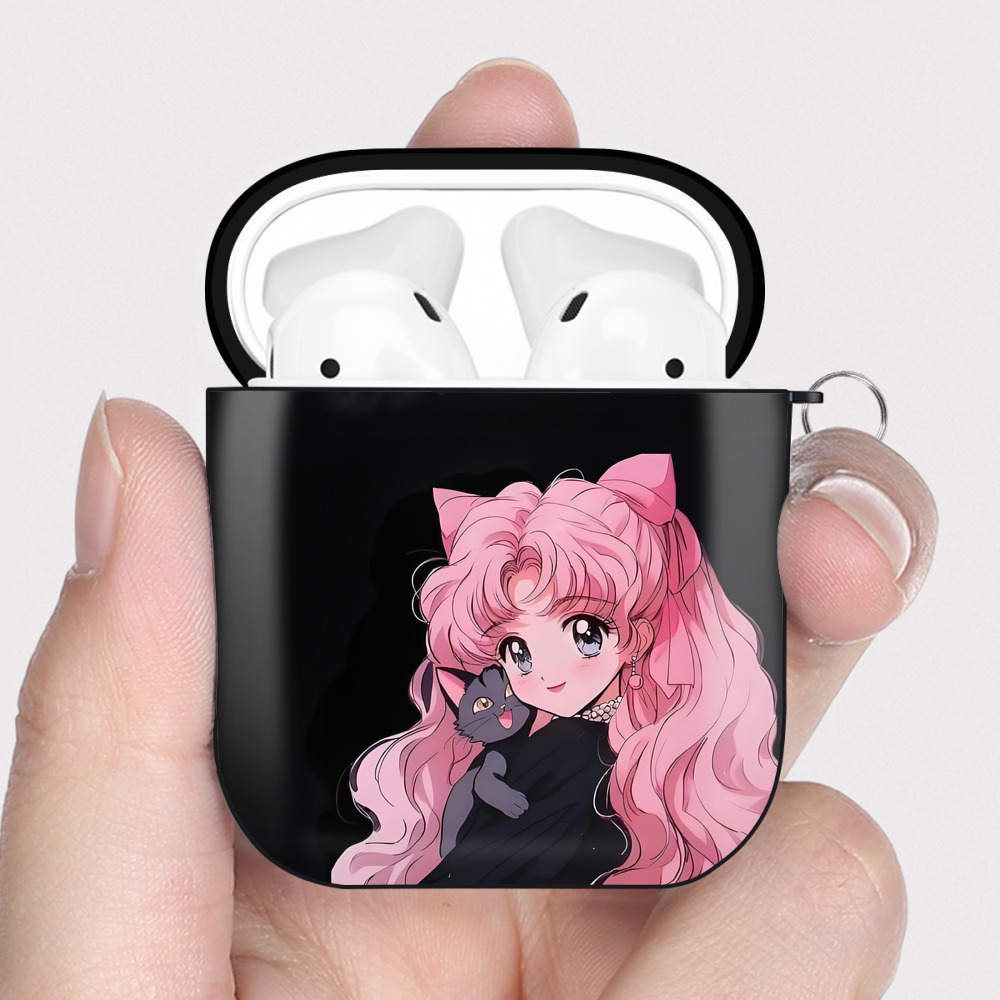 （画像用） 美少女戦士セーラームーン Sailor Moon AirPods 第2世代保護ケース ハードシェル ブラック 耐衝撃・防指紋・カラビナ付き