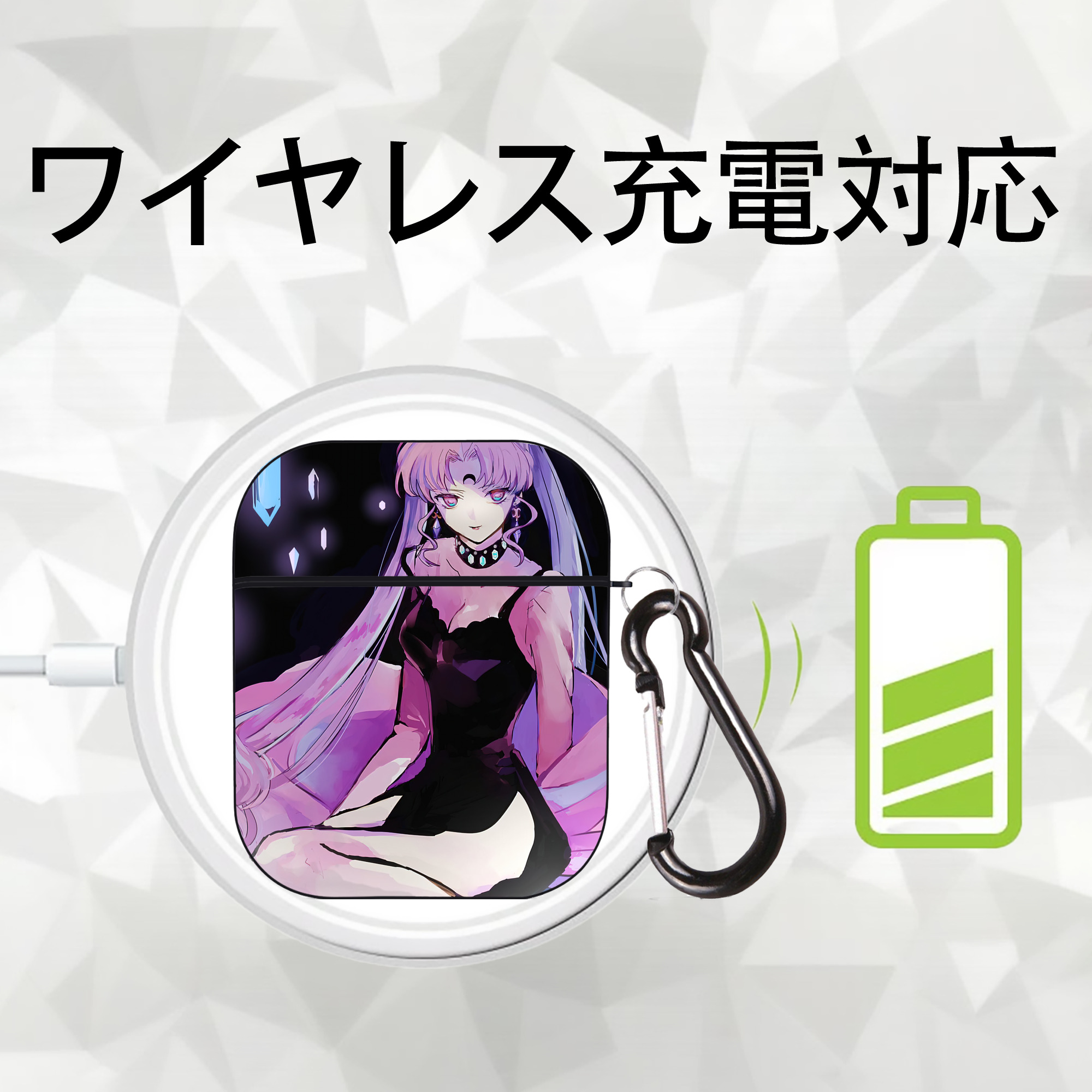 美少女戦士セーラームーン Sailor Moon AirPods 第2世代保護ケース ハードシェル ブラック 耐衝撃・防指紋・カラビナ付き