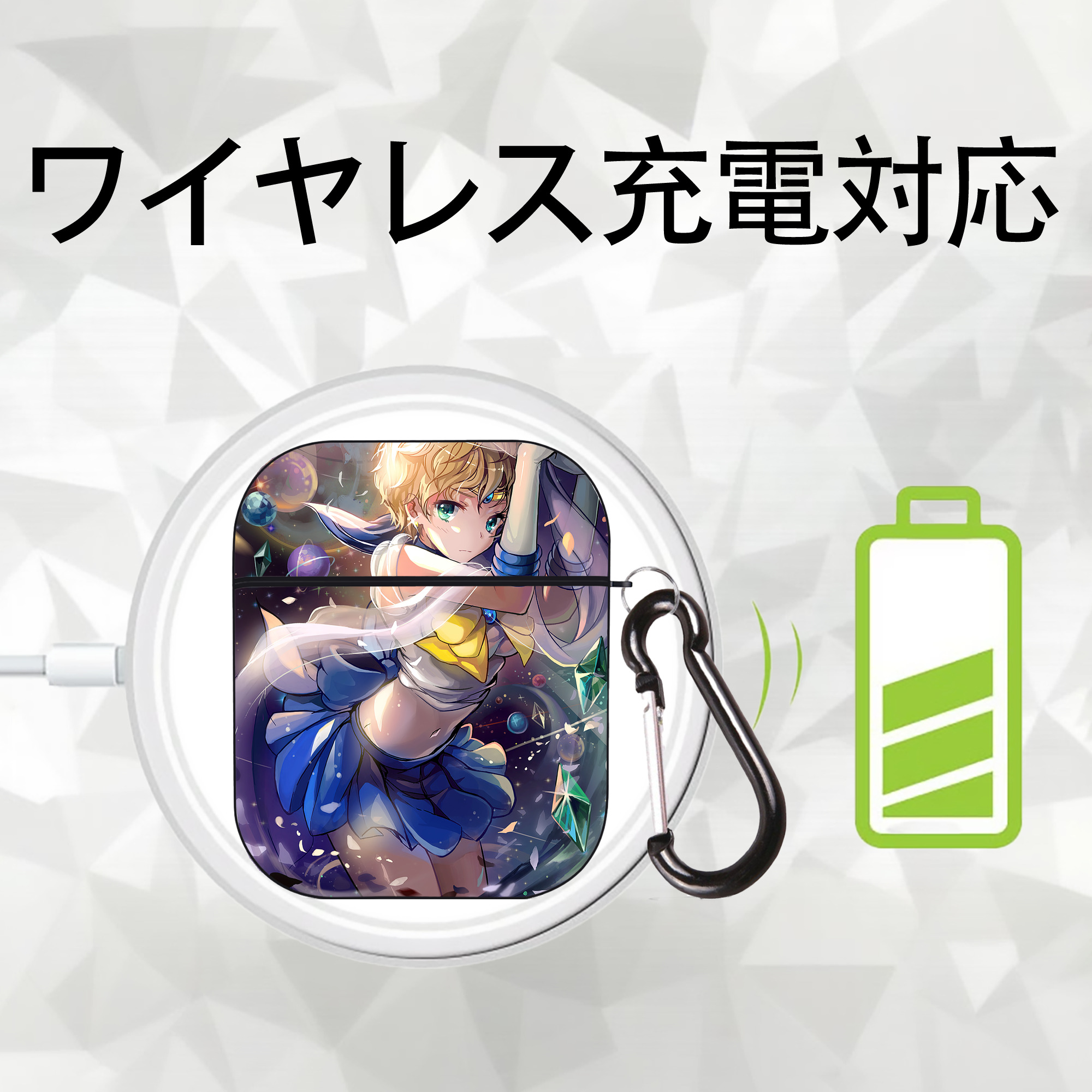 美少女戦士セーラームーン Sailor Moon AirPods 第2世代保護ケース ハードシェル ブラック 耐衝撃・防指紋・カラビナ付き