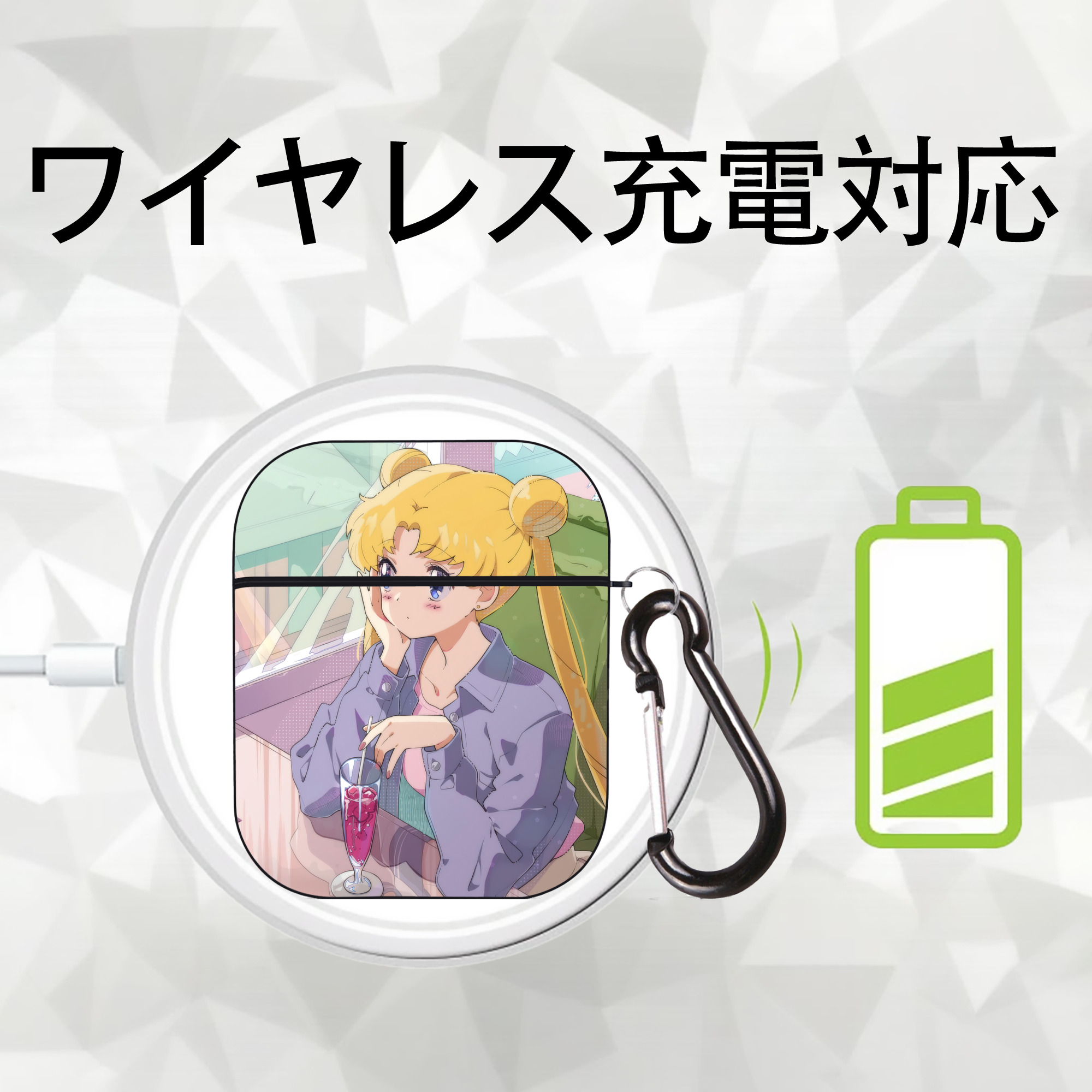 美少女戦士セーラームーン Sailor Moon AirPods 第2世代保護ケース ハードシェル ブラック 耐衝撃・防指紋・カラビナ付き