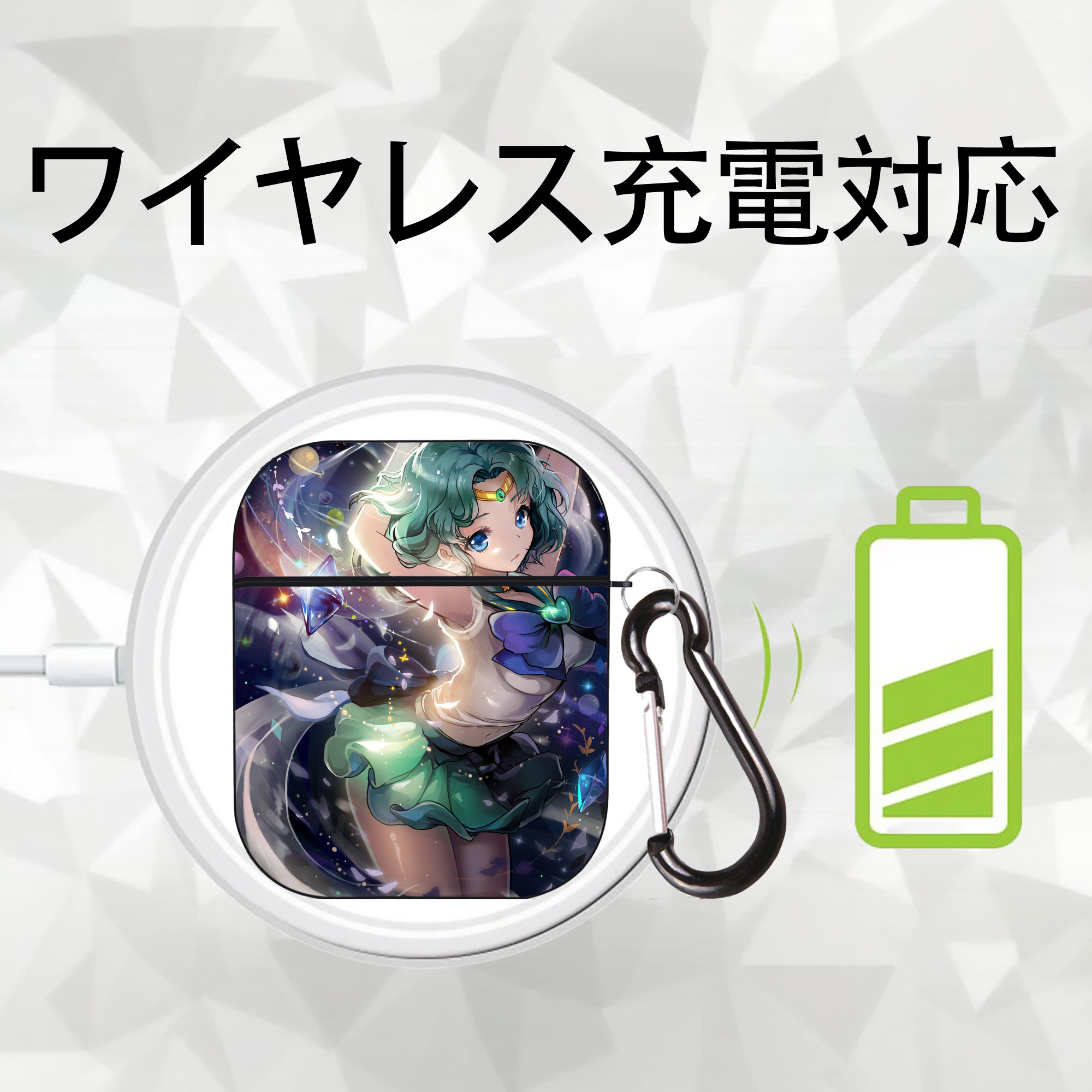 美少女戦士セーラームーン Sailor Moon AirPods 第2世代保護ケース ハードシェル ブラック 耐衝撃・防指紋・カラビナ付き