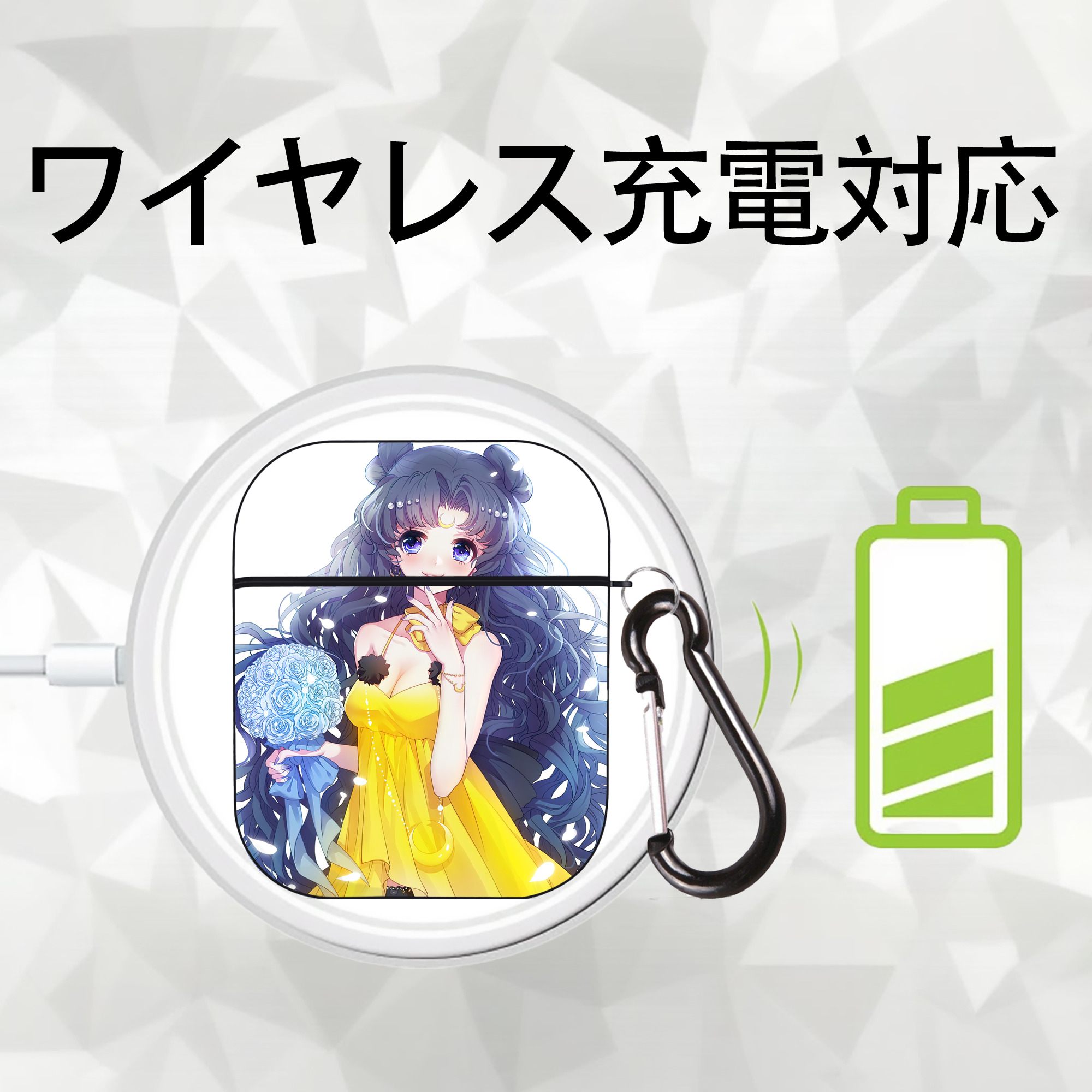 美少女戦士セーラームーン Sailor Moon AirPods 第2世代保護ケース ハードシェル ブラック 耐衝撃・防指紋・カラビナ付き