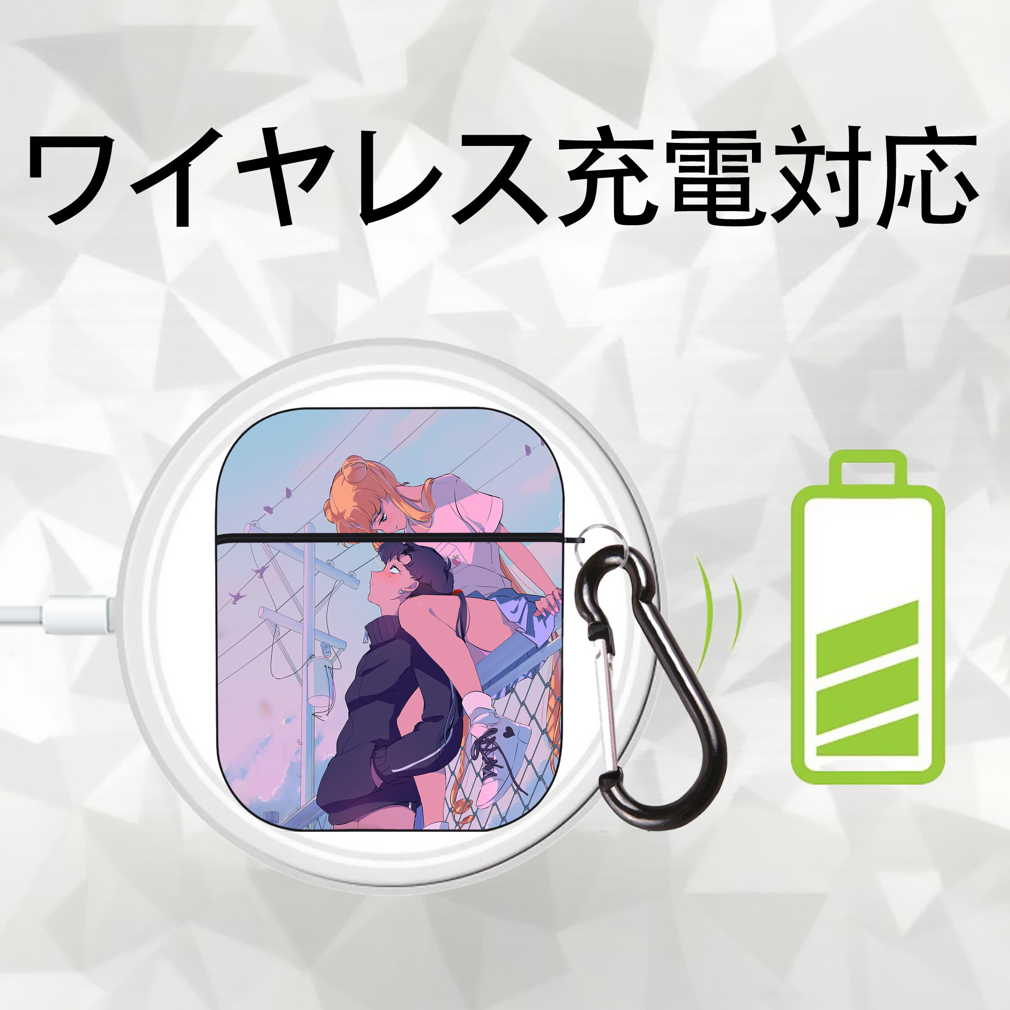 美少女戦士セーラームーン Sailor Moon AirPods 第2世代保護ケース ハードシェル ブラック 耐衝撃・防指紋・カラビナ付き