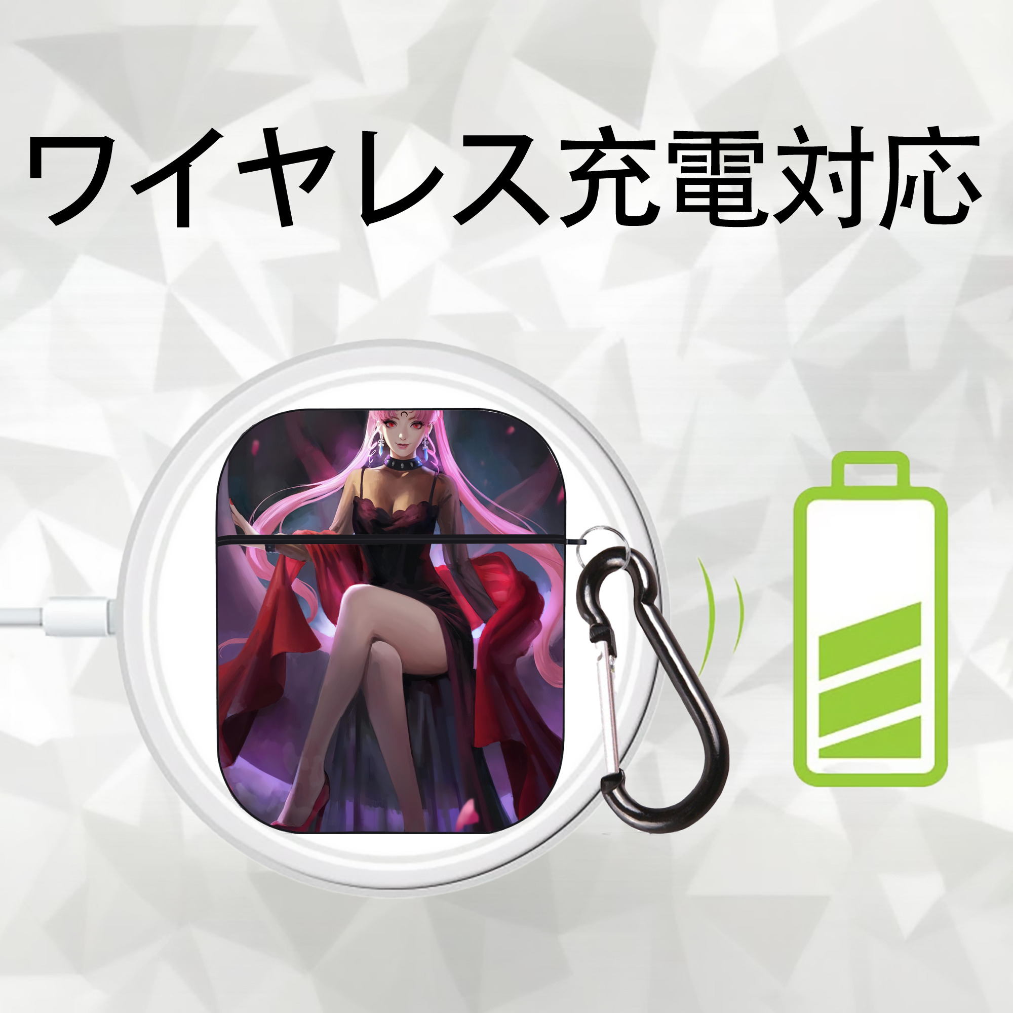 美少女戦士セーラームーン Sailor Moon AirPods 第2世代保護ケース ハードシェル ブラック 耐衝撃・防指紋・カラビナ付き