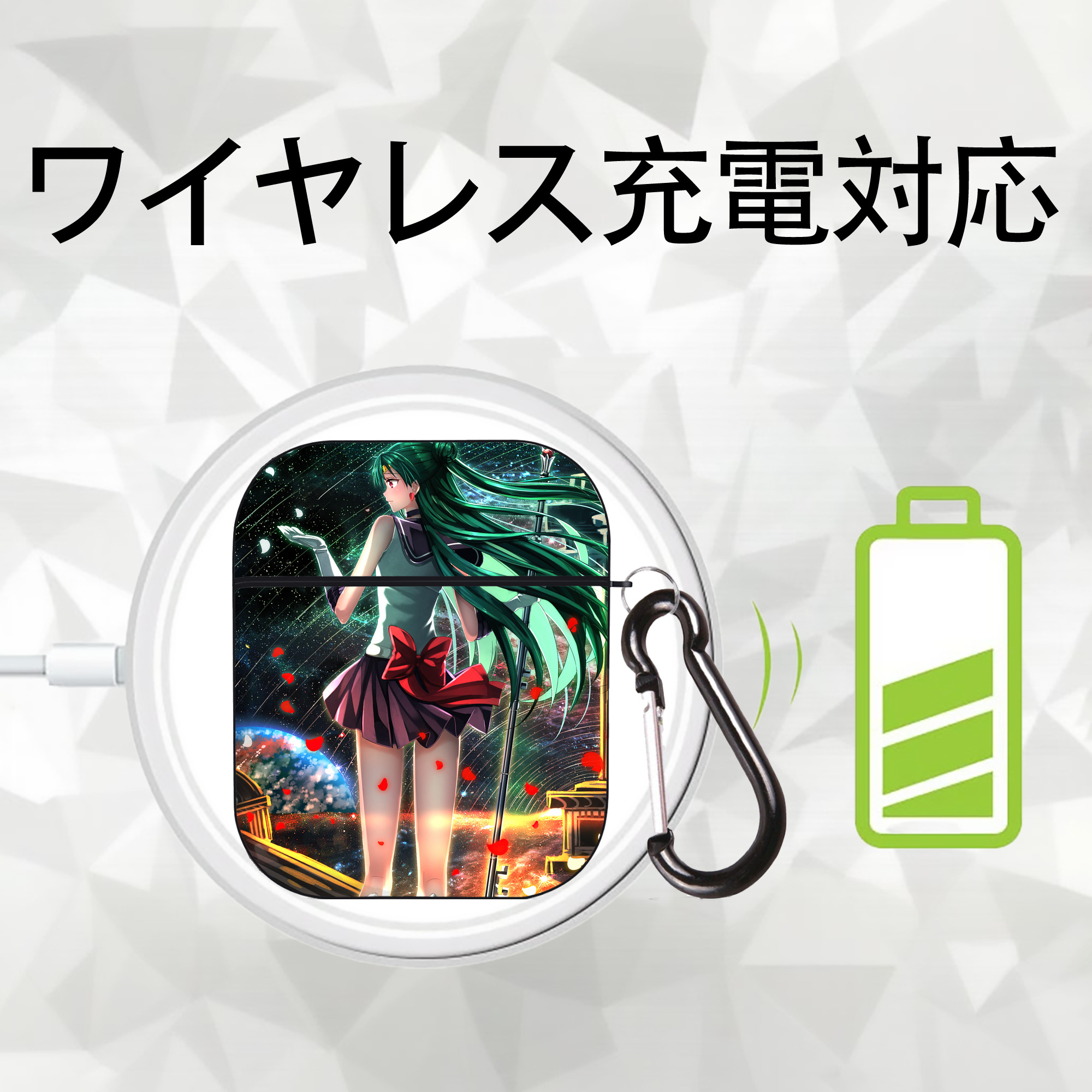 美少女戦士セーラームーン Sailor Moon AirPods 第2世代保護ケース ハードシェル ブラック 耐衝撃・防指紋・カラビナ付き