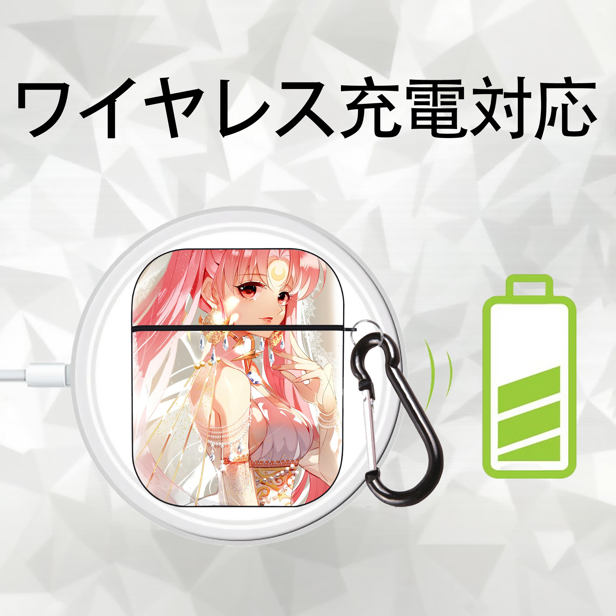 美少女戦士セーラームーン Sailor Moon AirPods 第2世代保護ケース ハードシェル ブラック 耐衝撃・防指紋・カラビナ付き
