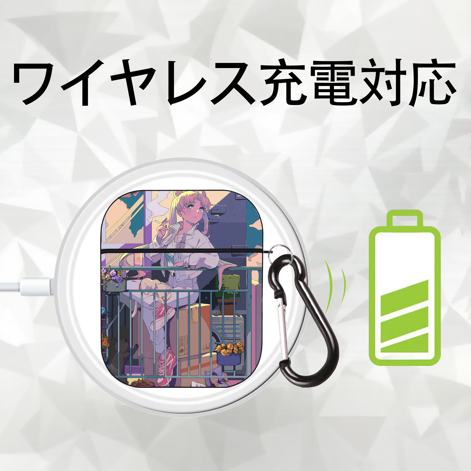 美少女戦士セーラームーン Sailor Moon AirPods 第2世代保護ケース ハードシェル ブラック 耐衝撃・防指紋・カラビナ付き