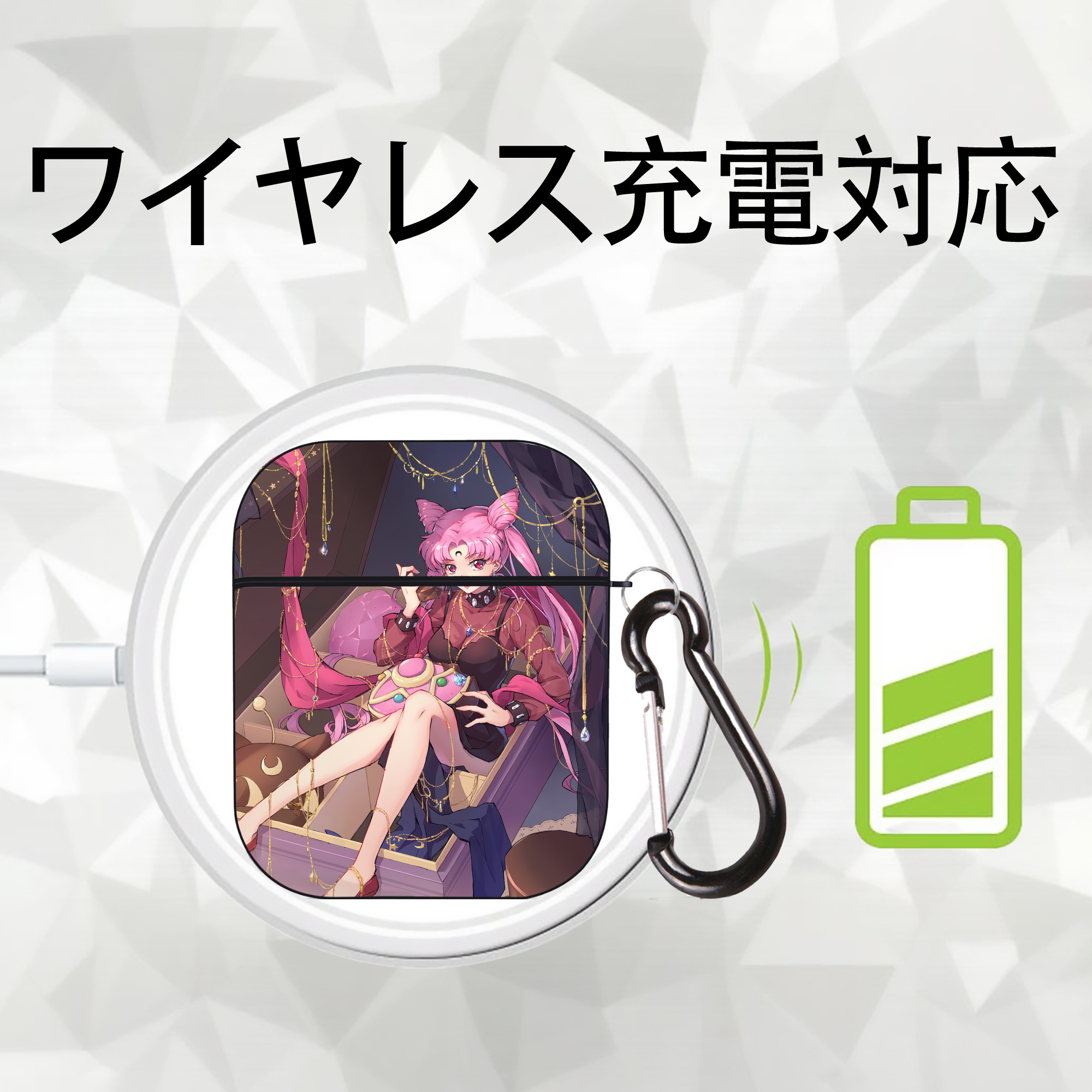 美少女戦士セーラームーン Sailor Moon AirPods 第2世代保護ケース ハードシェル ブラック 耐衝撃・防指紋・カラビナ付き