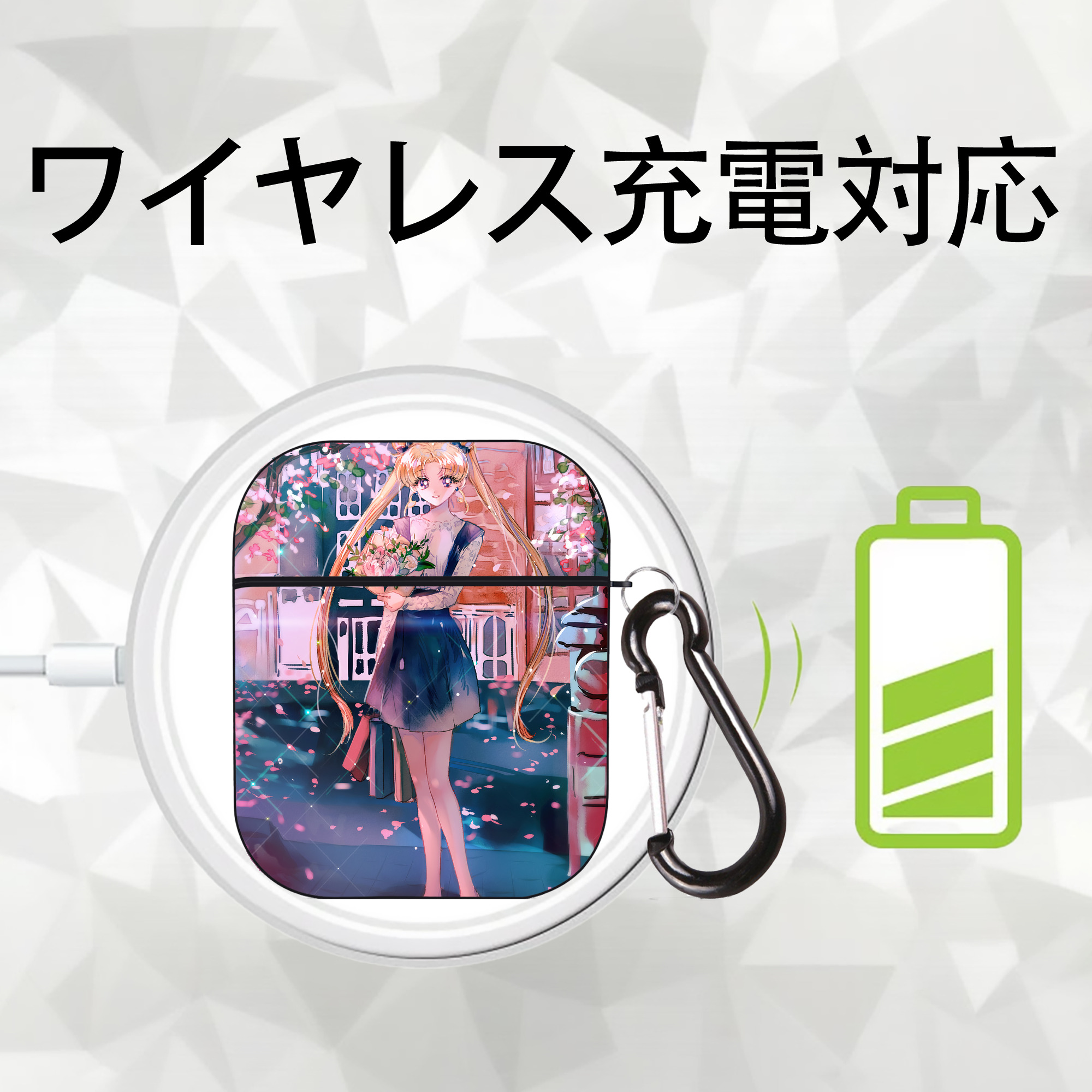 美少女戦士セーラームーン Sailor Moon AirPods 第2世代保護ケース ハードシェル ブラック 耐衝撃・防指紋・カラビナ付き