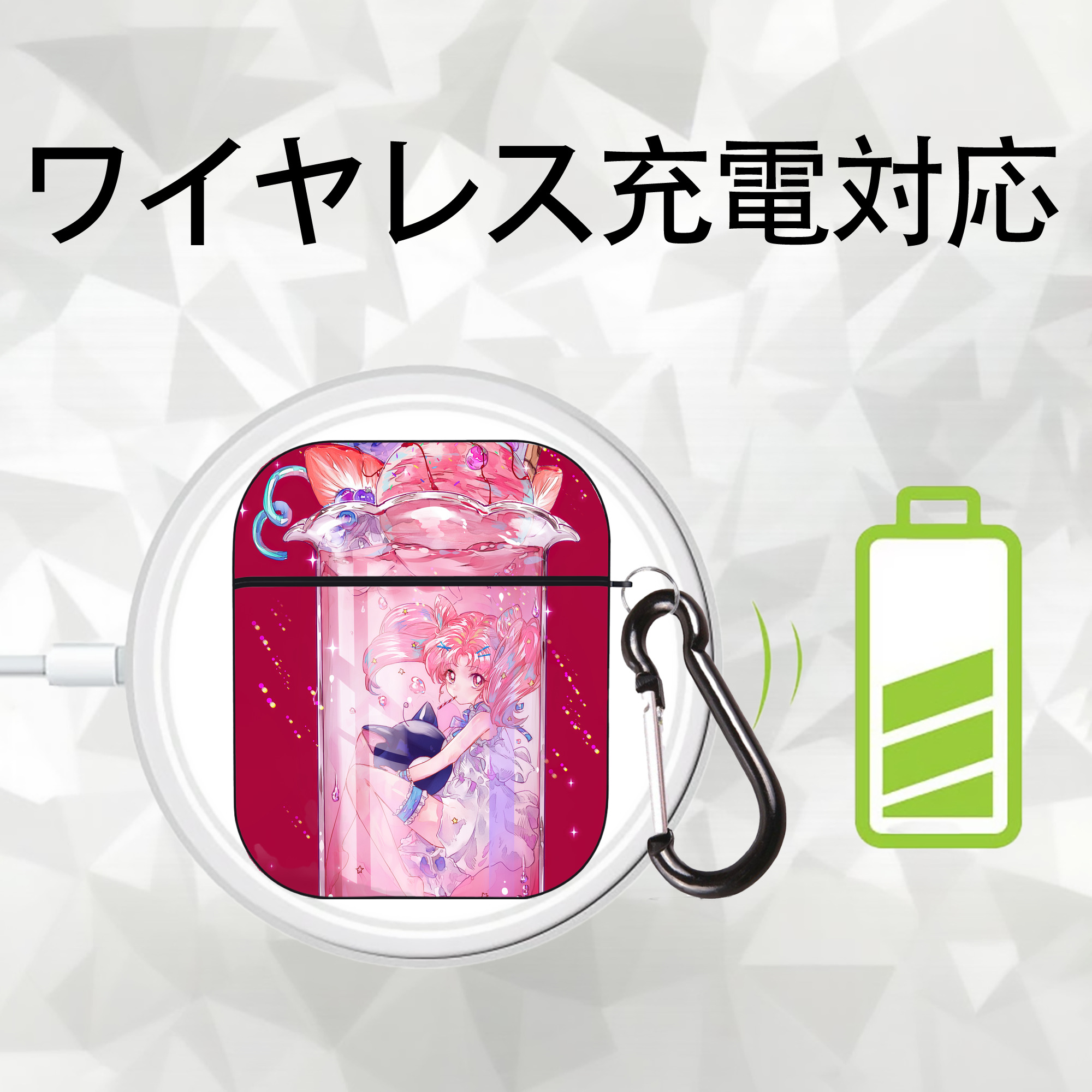 美少女戦士セーラームーン Sailor Moon AirPods 第2世代保護ケース ハードシェル ブラック 耐衝撃・防指紋・カラビナ付き