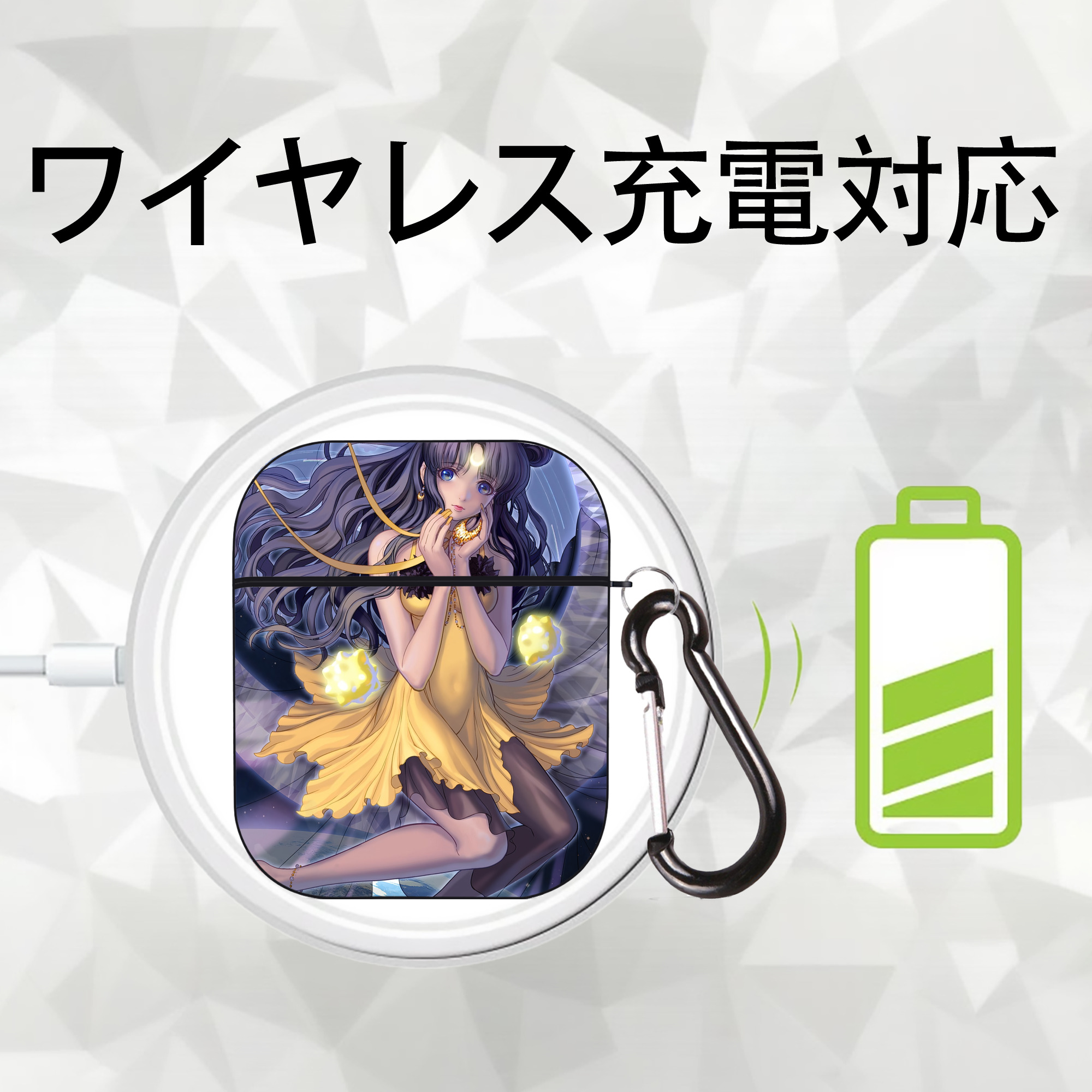 美少女戦士セーラームーン Sailor Moon AirPods 第2世代保護ケース ハードシェル ブラック 耐衝撃・防指紋・カラビナ付き
