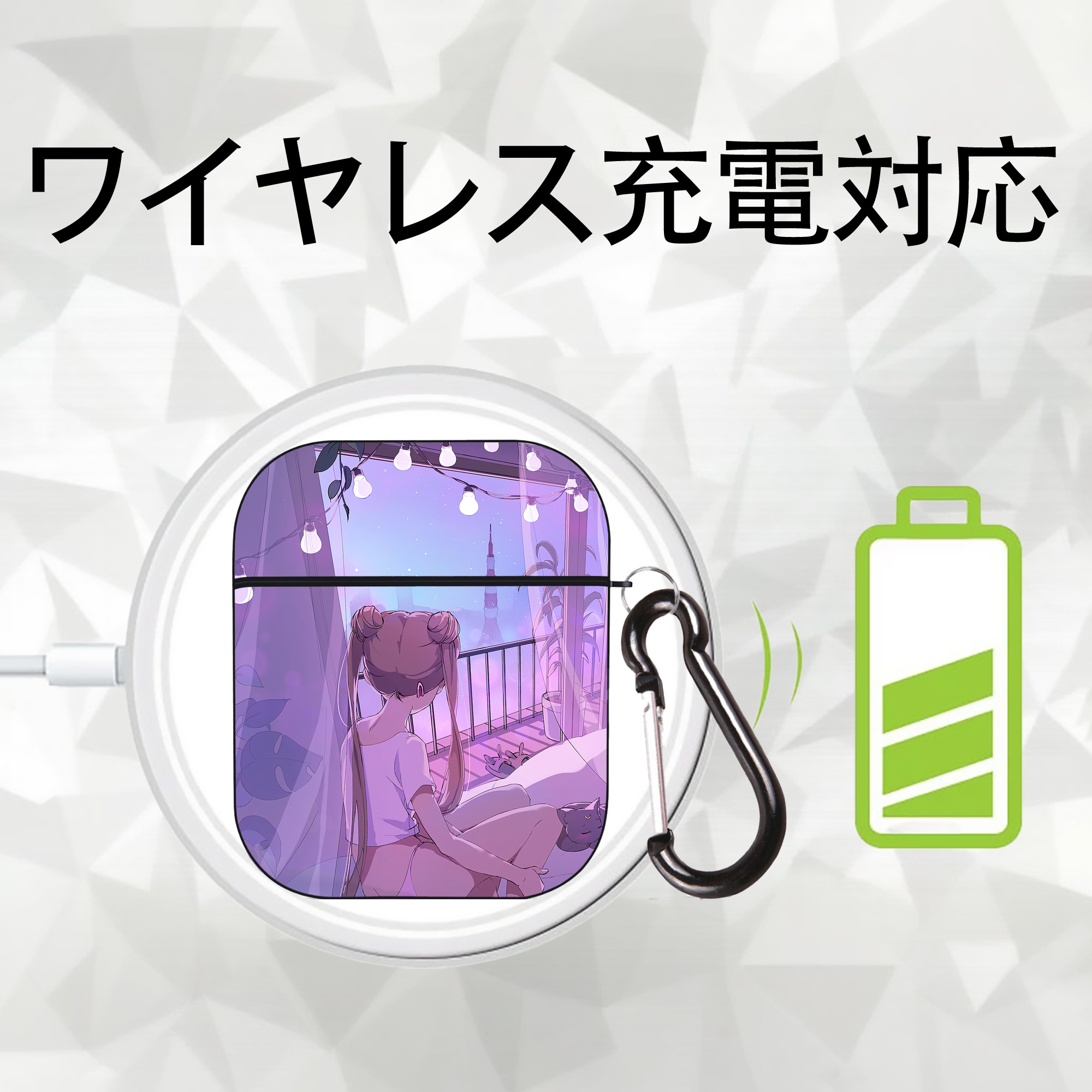 美少女戦士セーラームーン Sailor Moon AirPods 第2世代保護ケース ハードシェル ブラック 耐衝撃・防指紋・カラビナ付き