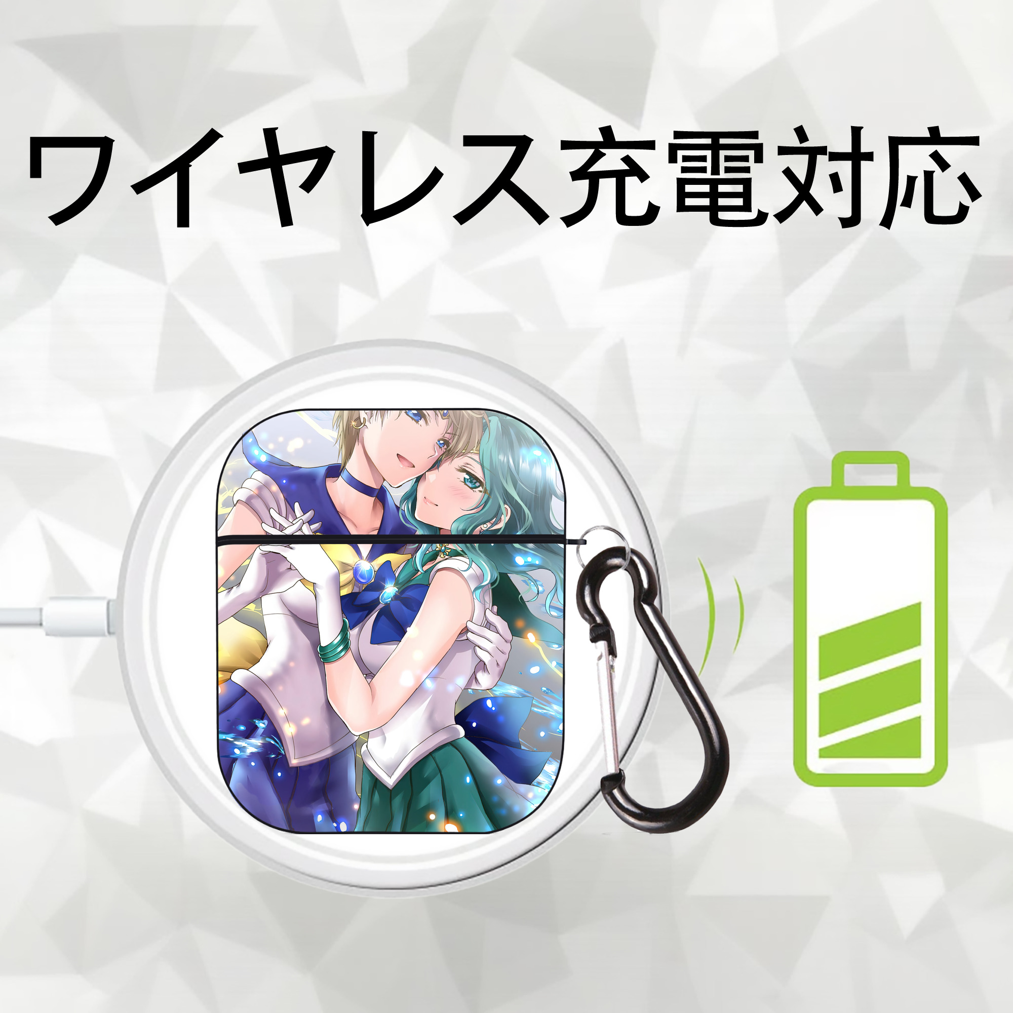 美少女戦士セーラームーン Sailor Moon AirPods 第2世代保護ケース ハードシェル ブラック 耐衝撃・防指紋・カラビナ付き