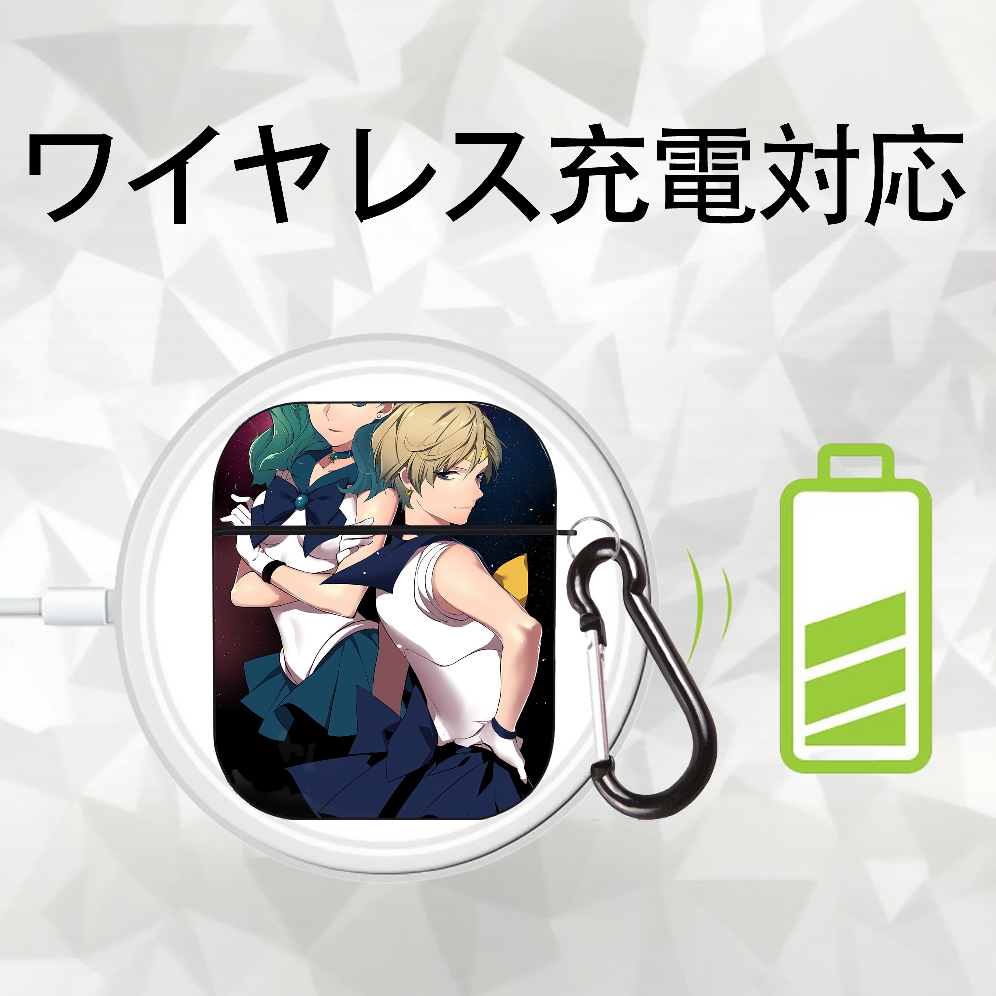 美少女戦士セーラームーン Sailor Moon AirPods 第2世代保護ケース ハードシェル ブラック 耐衝撃・防指紋・カラビナ付き