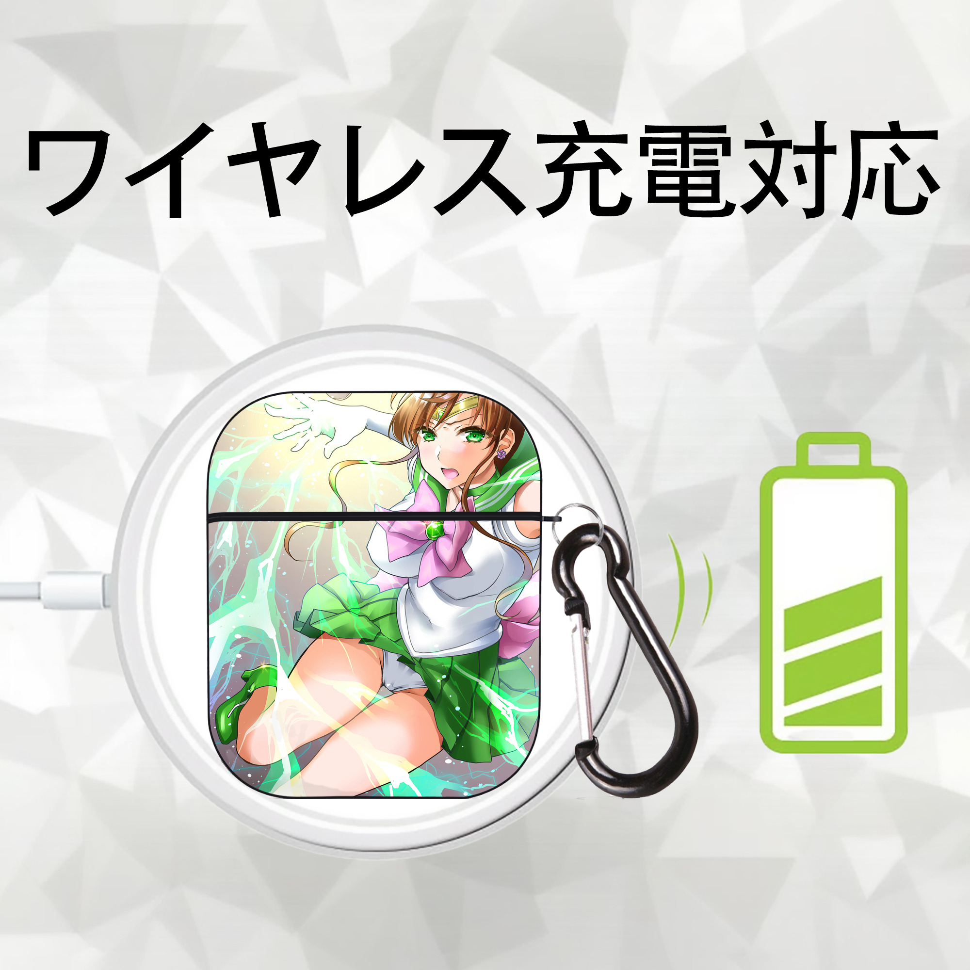 美少女戦士セーラームーン Sailor Moon AirPods 第2世代保護ケース ハードシェル ブラック 耐衝撃・防指紋・カラビナ付き