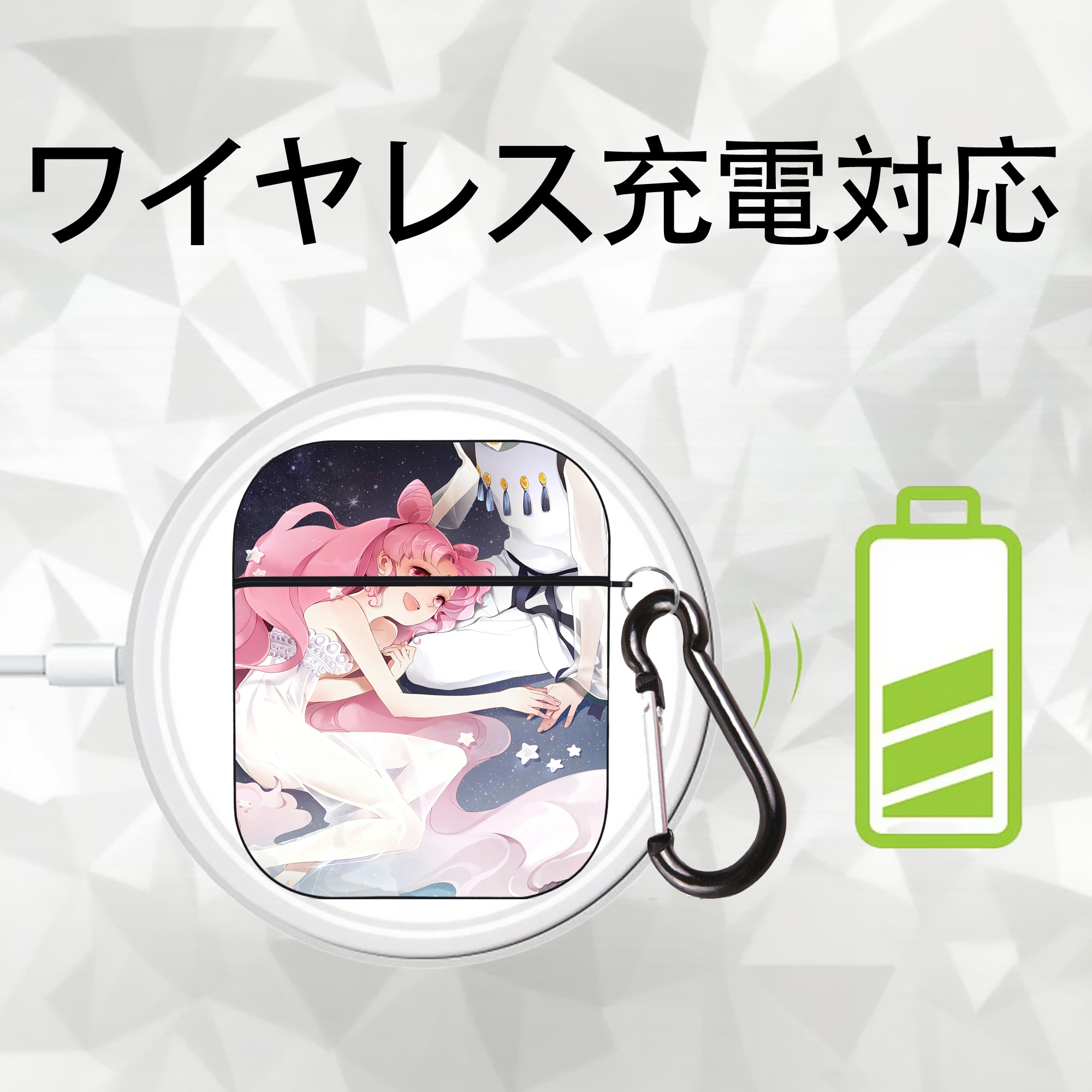 美少女戦士セーラームーン Sailor Moon AirPods 第2世代保護ケース ハードシェル ブラック 耐衝撃・防指紋・カラビナ付き