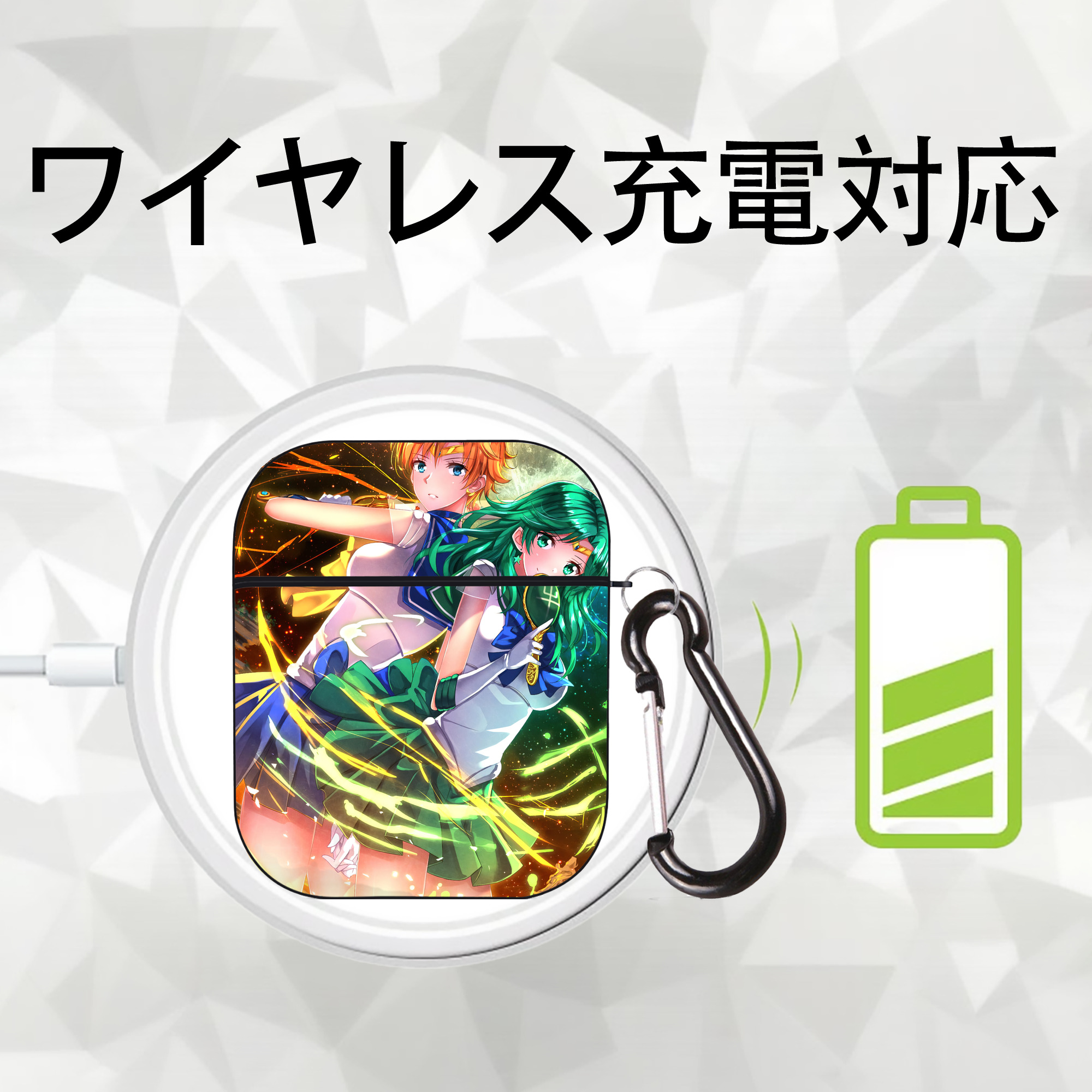 美少女戦士セーラームーン Sailor Moon AirPods 第2世代保護ケース ハードシェル ブラック 耐衝撃・防指紋・カラビナ付き