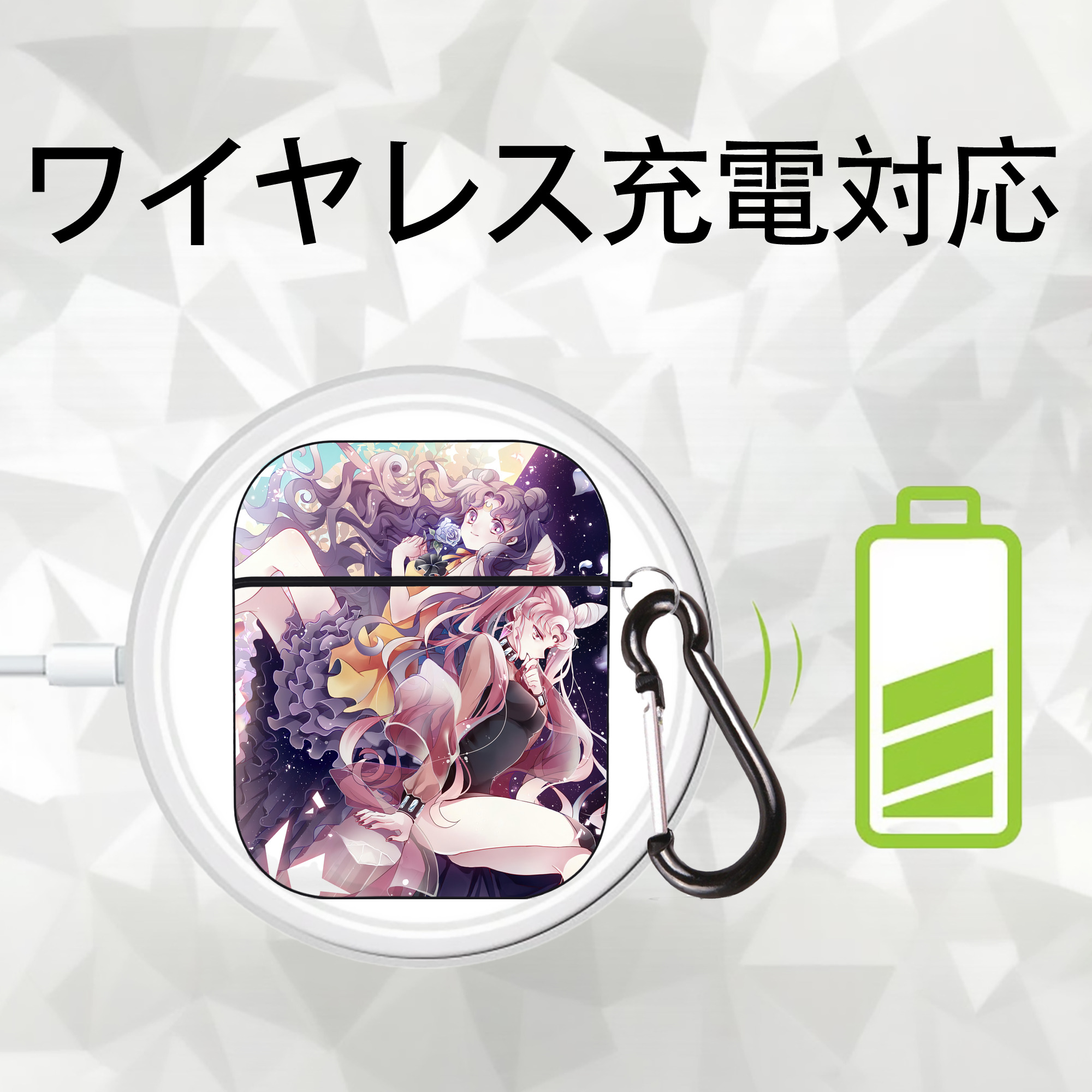 美少女戦士セーラームーン Sailor Moon AirPods 第2世代保護ケース ハードシェル ブラック 耐衝撃・防指紋・カラビナ付き