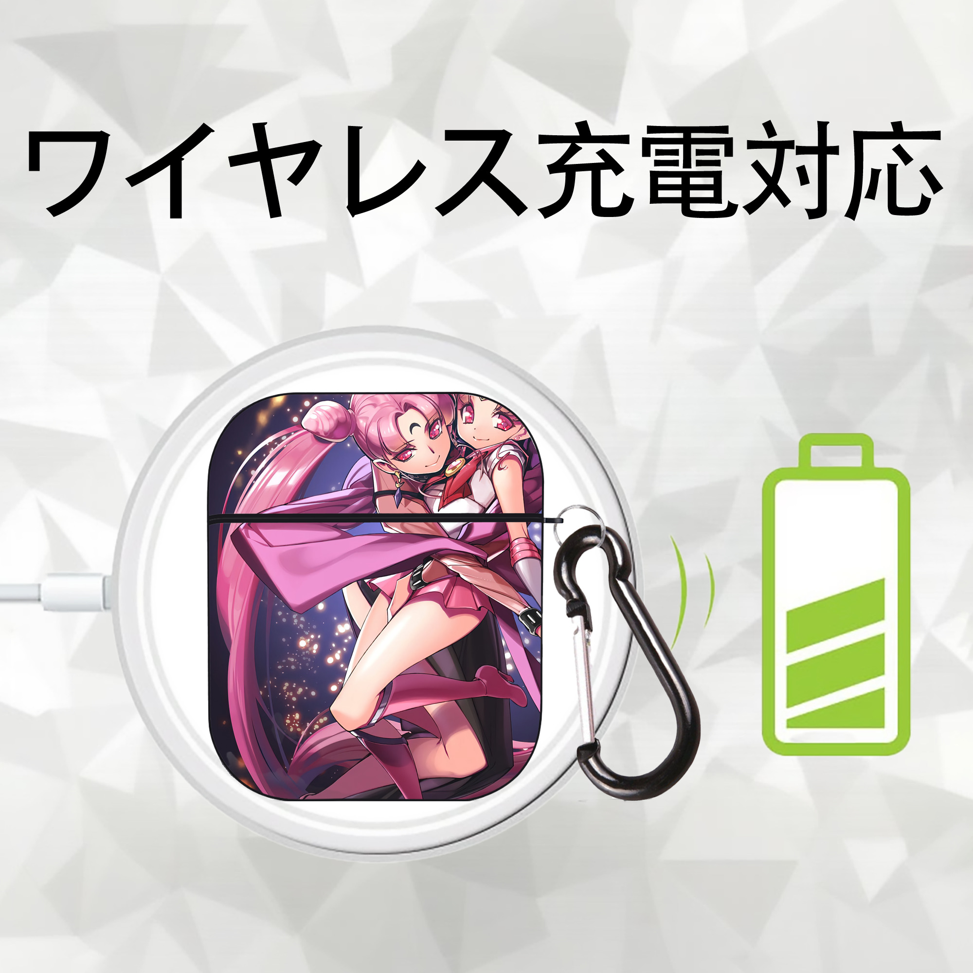 美少女戦士セーラームーン Sailor Moon AirPods 第2世代保護ケース ハードシェル ブラック 耐衝撃・防指紋・カラビナ付き