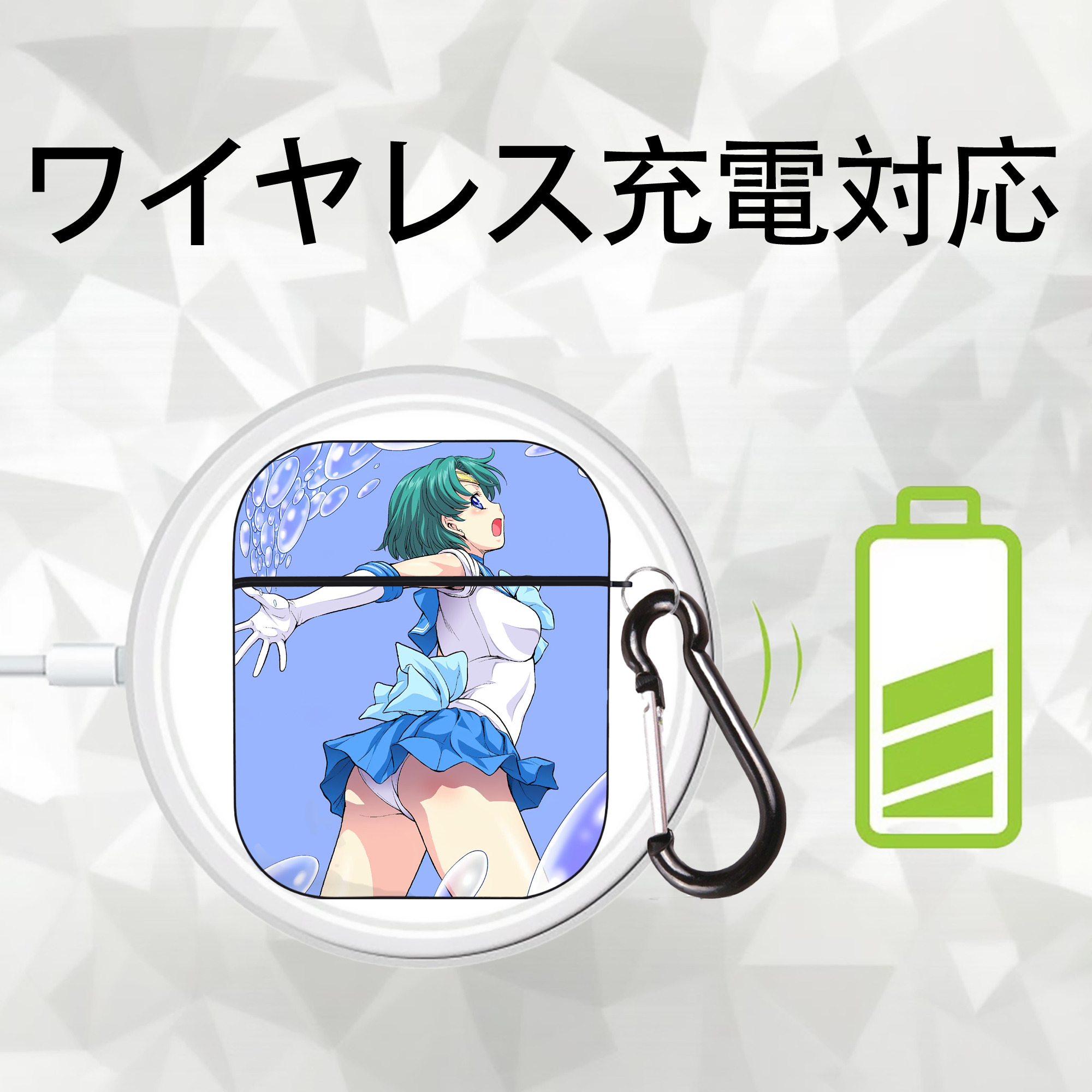 美少女戦士セーラームーン Sailor Moon AirPods 第2世代保護ケース ハードシェル ブラック 耐衝撃・防指紋・カラビナ付き
