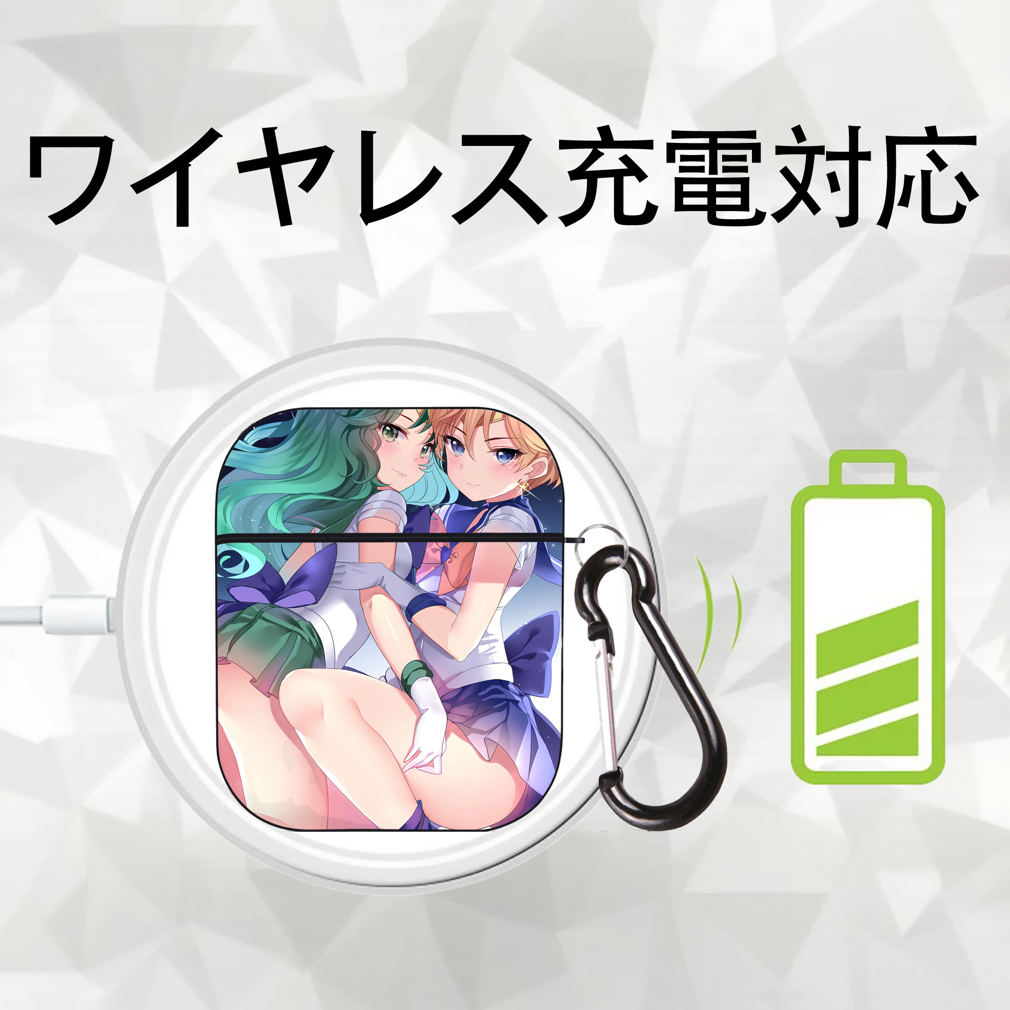 美少女戦士セーラームーン Sailor Moon AirPods 第2世代保護ケース ハードシェル ブラック 耐衝撃・防指紋・カラビナ付き