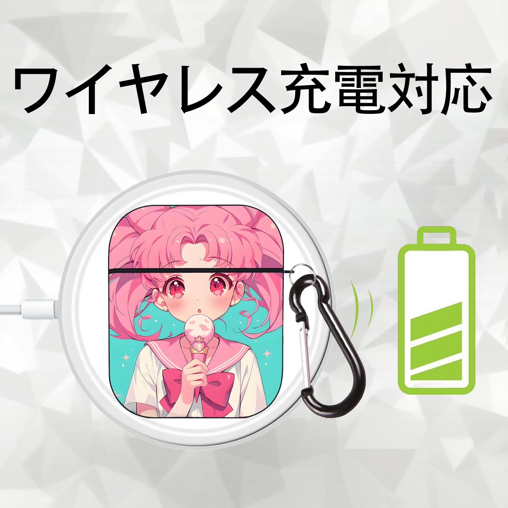 美少女戦士セーラームーン Sailor Moon AirPods 第2世代保護ケース ハードシェル ブラック 耐衝撃・防指紋・カラビナ付き