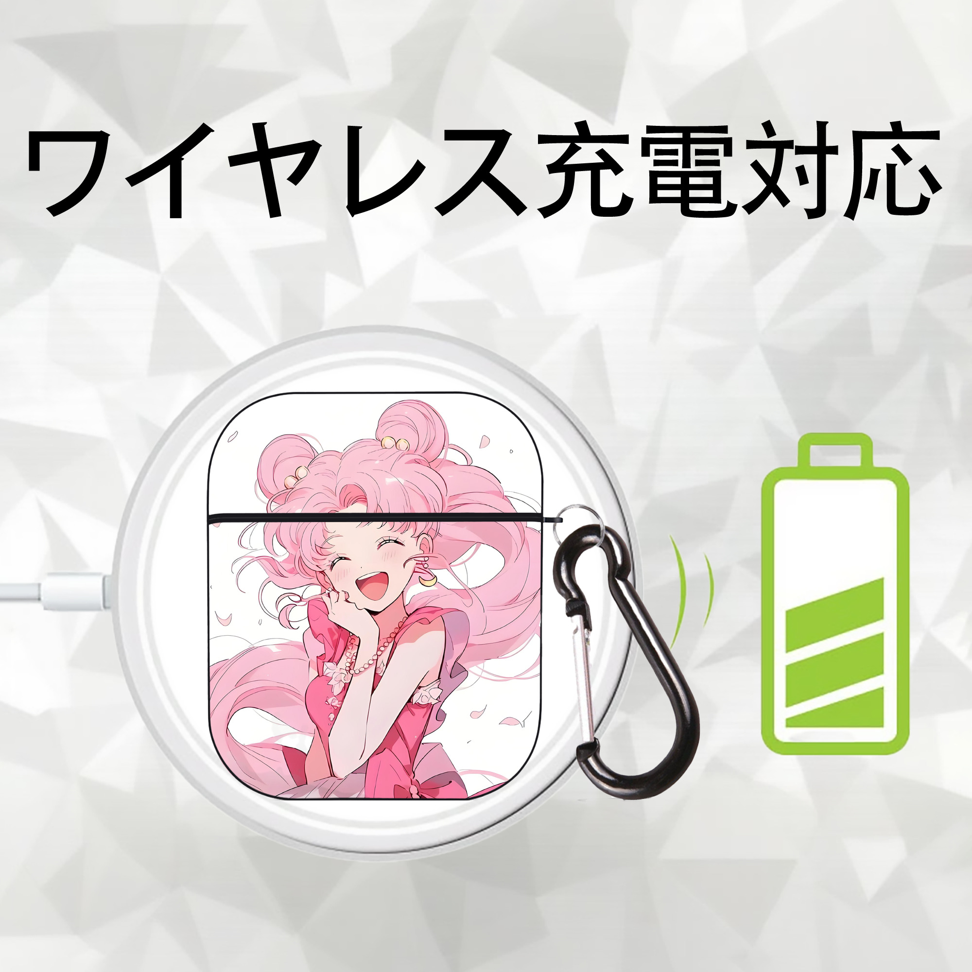 美少女戦士セーラームーン Sailor Moon AirPods 第2世代保護ケース ハードシェル ブラック 耐衝撃・防指紋・カラビナ付き