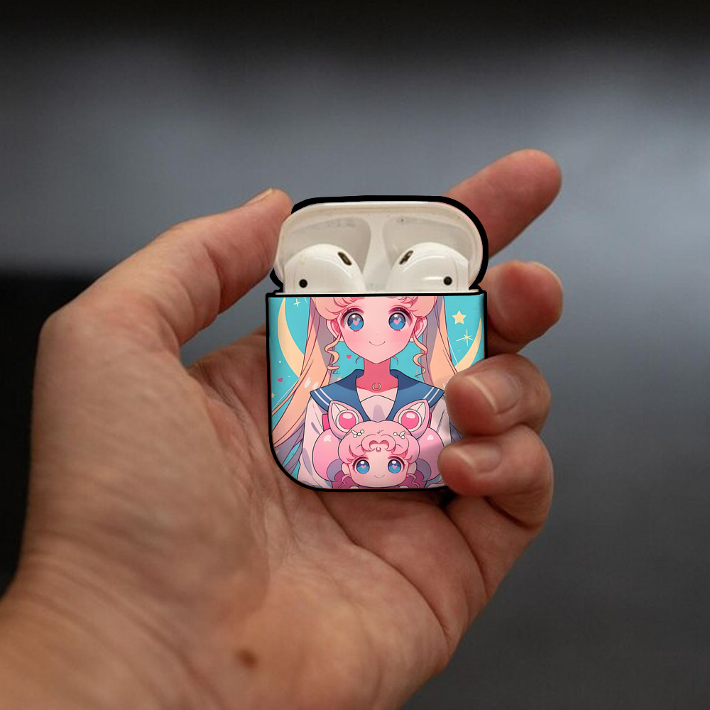美少女戦士セーラームーン Sailor Moon AirPods 第2世代保護ケース ハードシェル ブラック 耐衝撃・防指紋・カラビナ付き