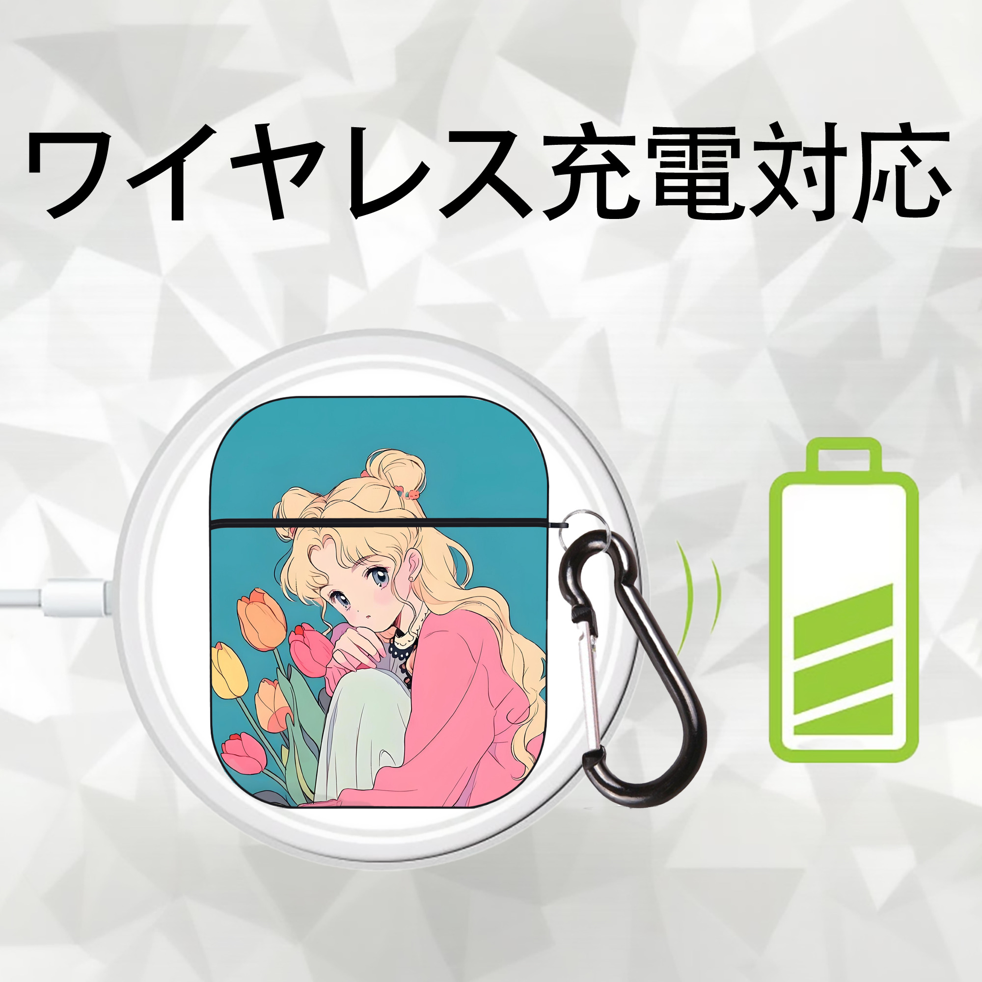 美少女戦士セーラームーン Sailor Moon AirPods 第2世代保護ケース ハードシェル ブラック 耐衝撃・防指紋・カラビナ付き