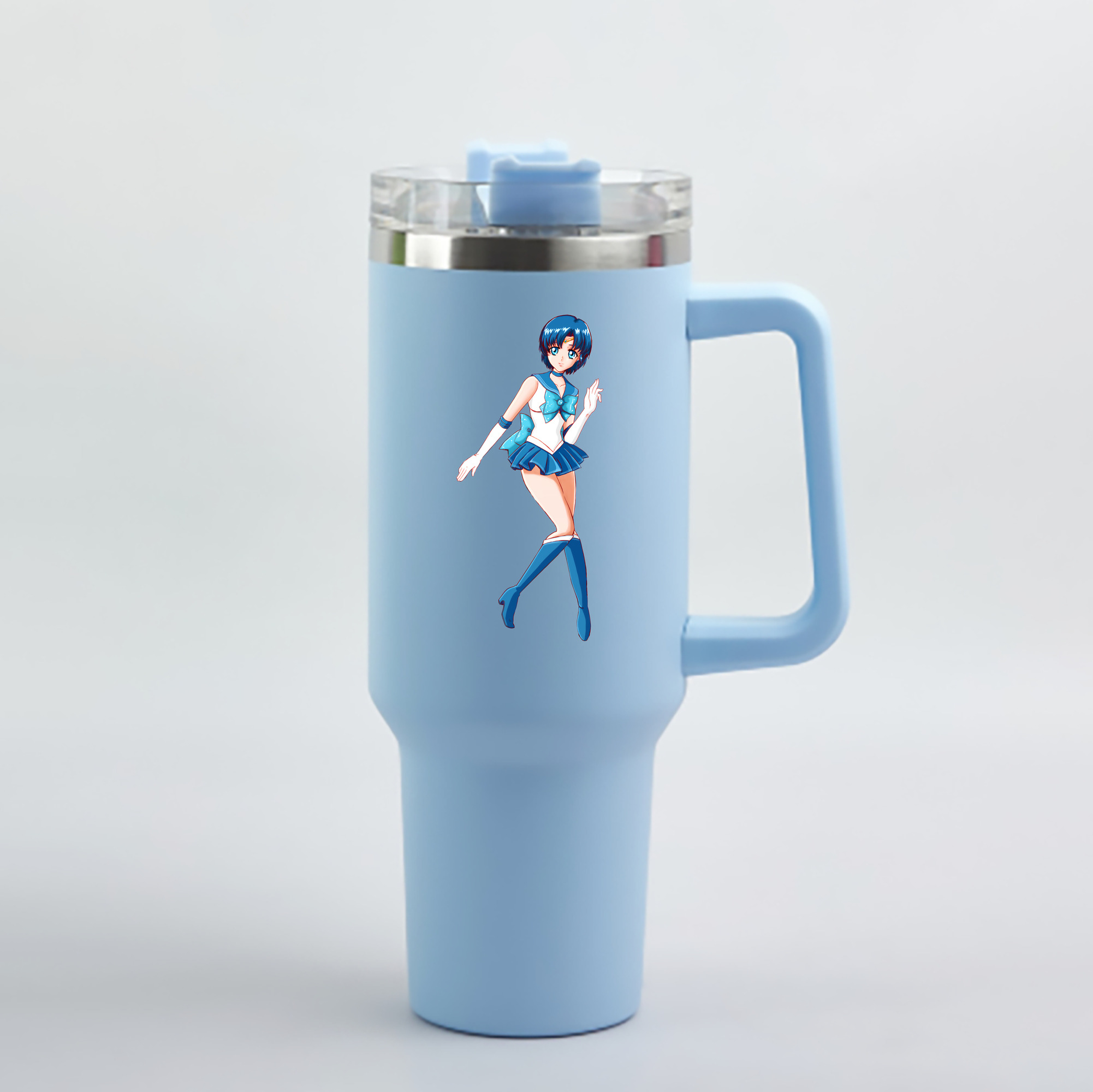 （画像用） 美少女戦士セーラームーン 水野 亜美 みずの あみ Sailor Moon Mizuno Ami 1200mL車用タンブラー - クリスタルステッカー（プラスチックストロー付き）