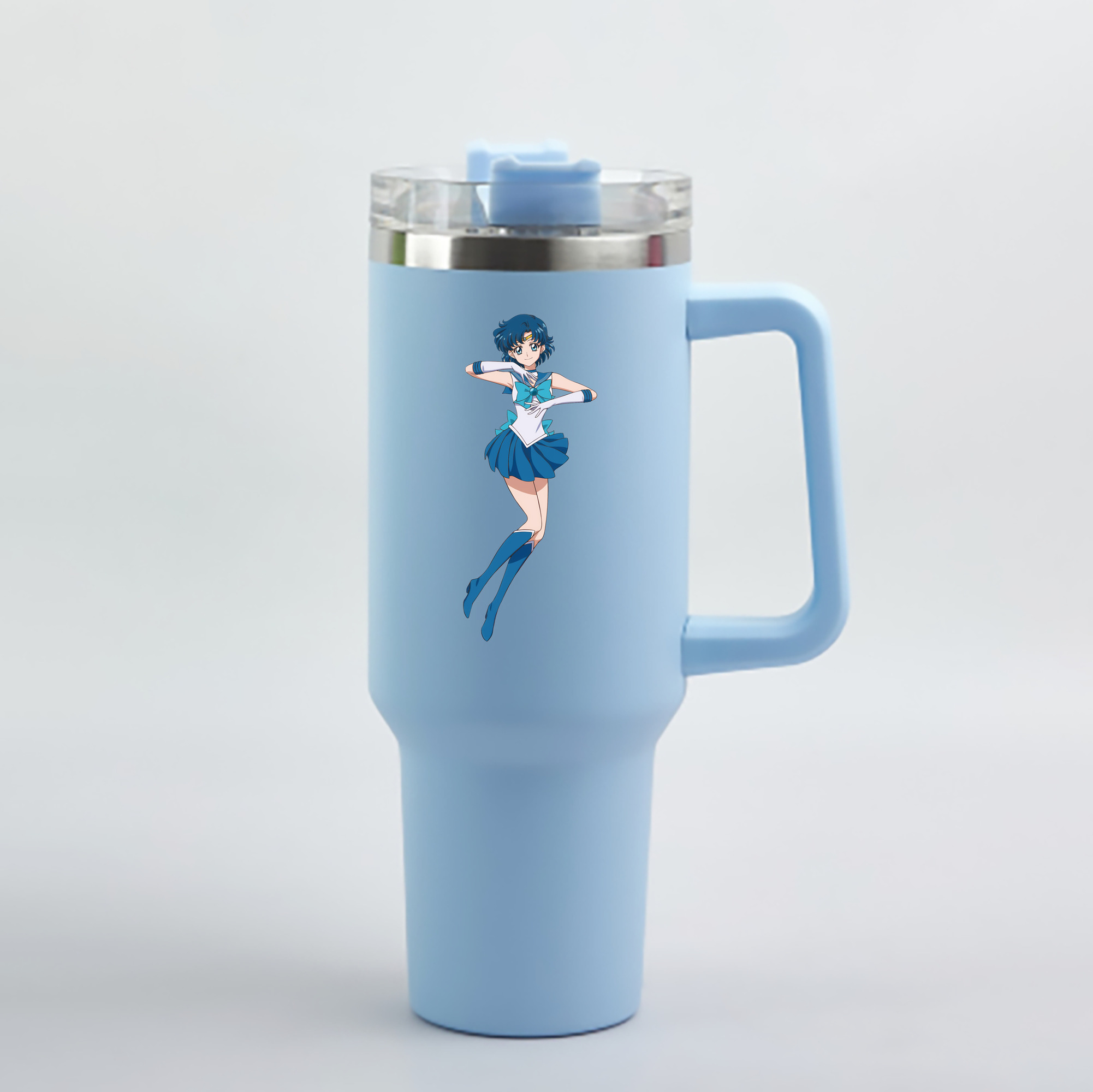 （画像用） 美少女戦士セーラームーン 水野 亜美 みずの あみ Sailor Moon Mizuno Ami 1200mL車用タンブラー - クリスタルステッカー（プラスチックストロー付き）