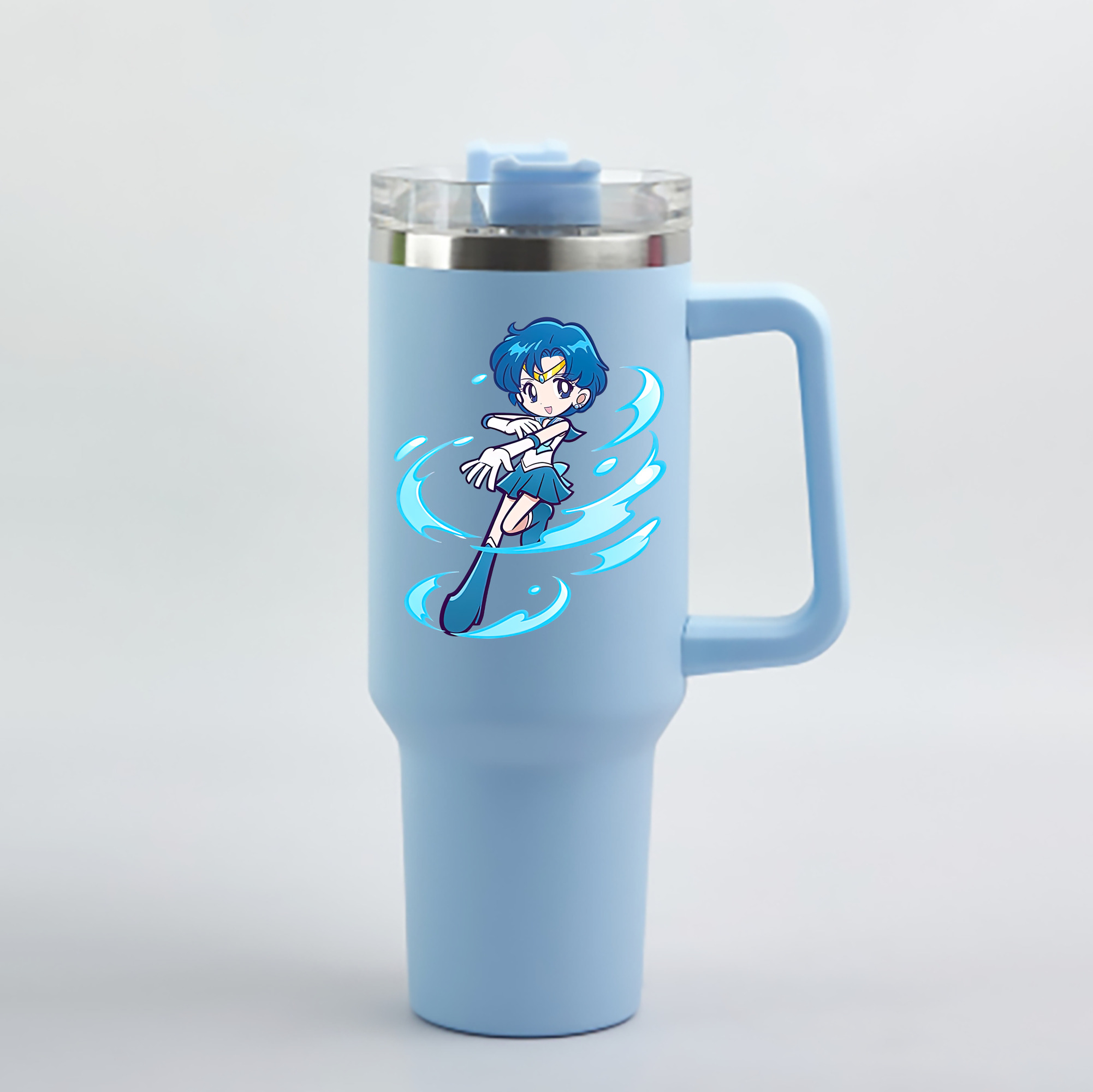 （画像用） 美少女戦士セーラームーン 水野 亜美 みずの あみ Sailor Moon Mizuno Ami 1200mL車用タンブラー - クリスタルステッカー（プラスチックストロー付き）
