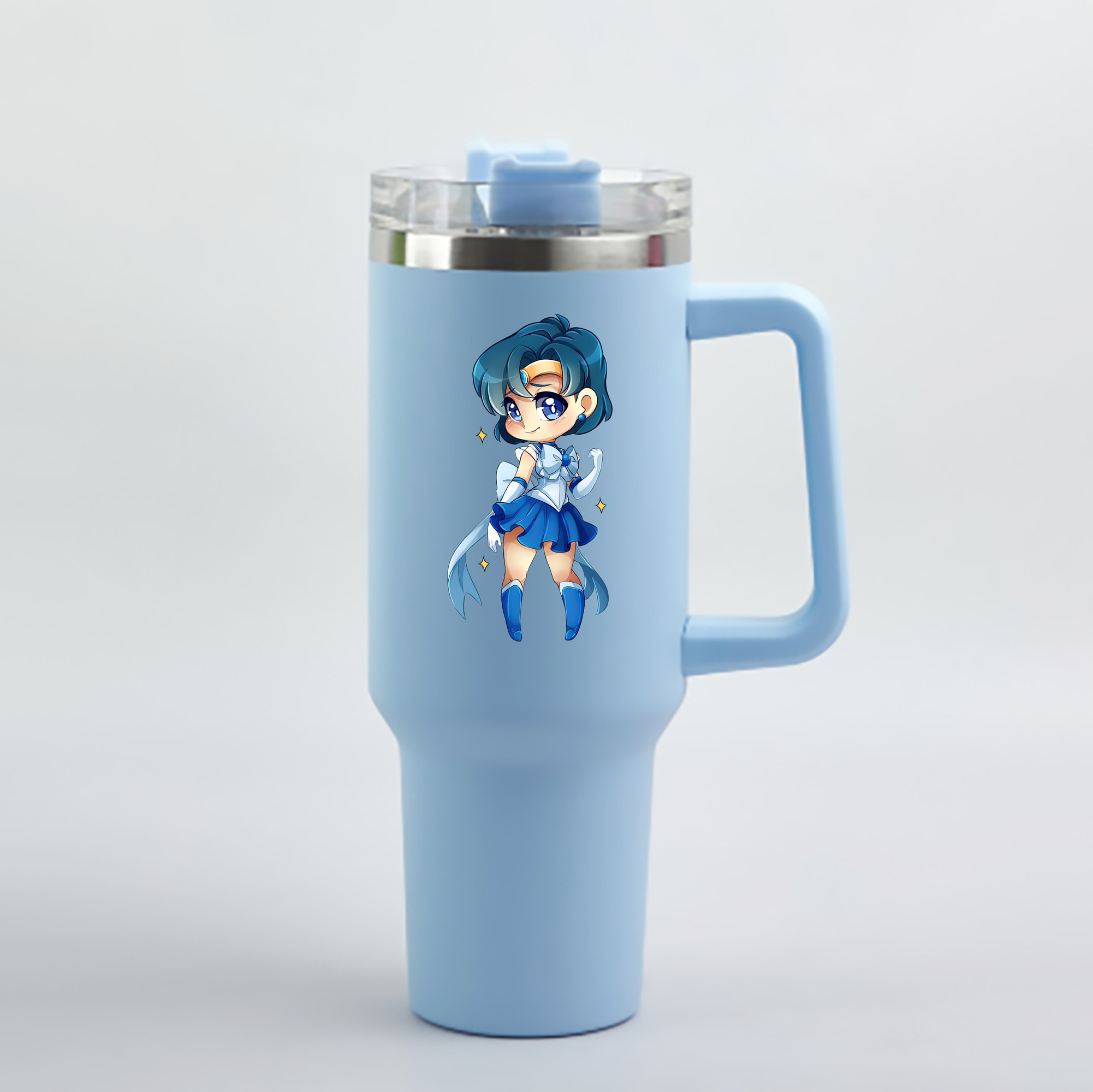 （画像用） 美少女戦士セーラームーン 水野 亜美 みずの あみ Sailor Moon Mizuno Ami 1200mL車用タンブラー - クリスタルステッカー（プラスチックストロー付き）