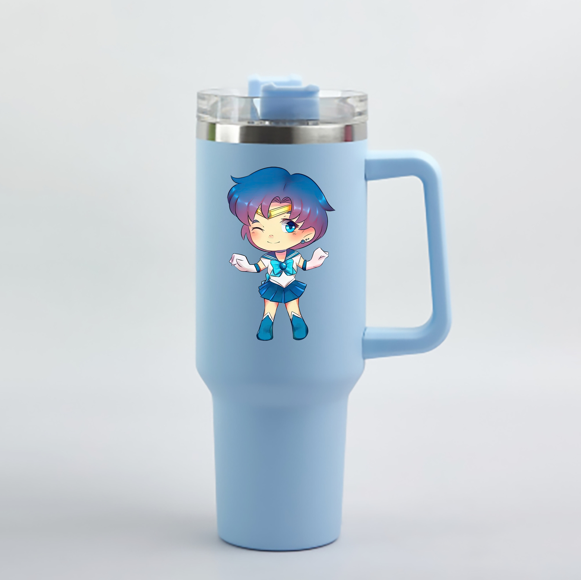 （画像用） 美少女戦士セーラームーン 水野 亜美 みずの あみ Sailor Moon Mizuno Ami 1200mL車用タンブラー - クリスタルステッカー（プラスチックストロー付き）