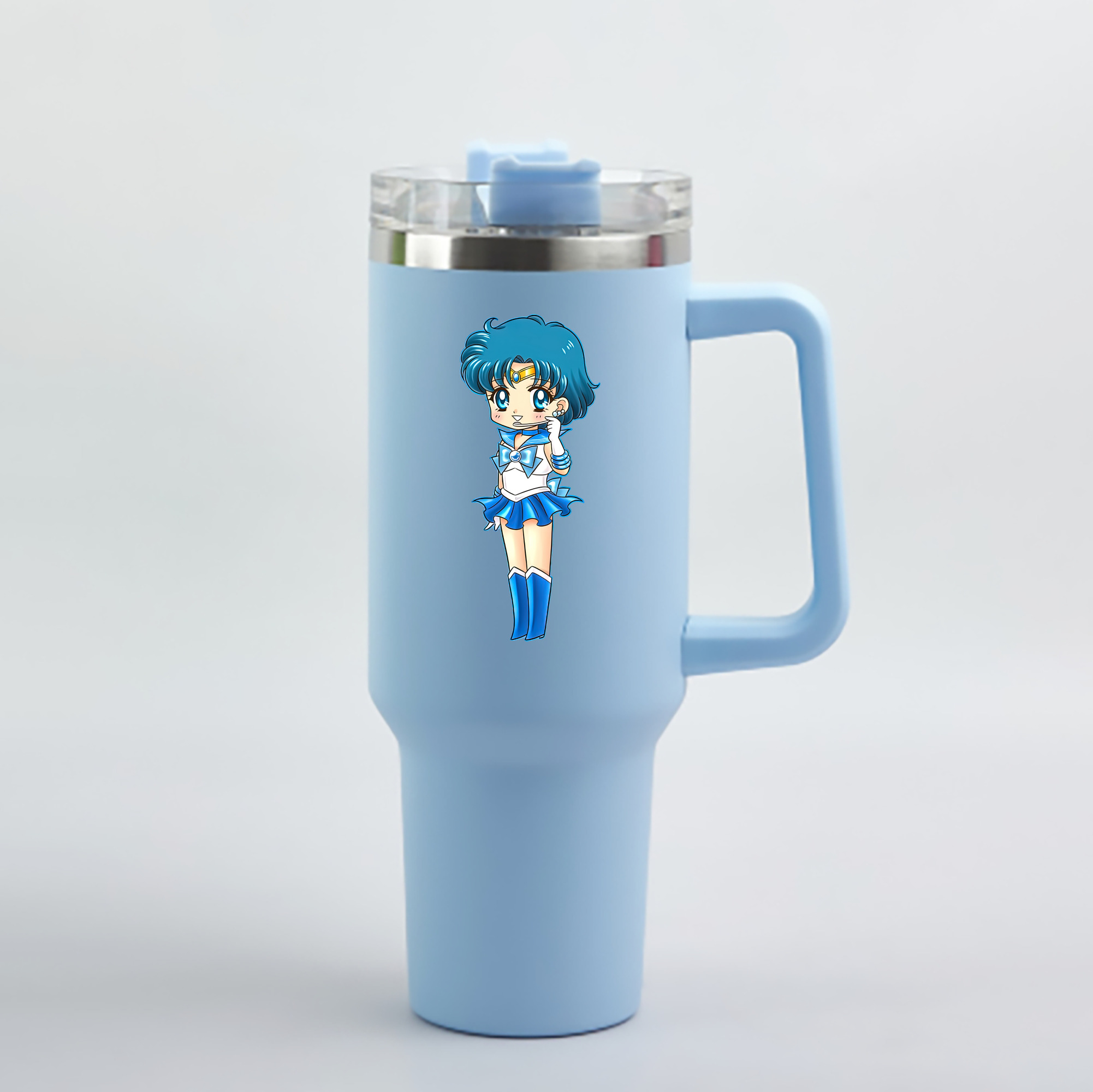 （画像用） 美少女戦士セーラームーン 水野 亜美 みずの あみ Sailor Moon Mizuno Ami 1200mL車用タンブラー - クリスタルステッカー（プラスチックストロー付き）