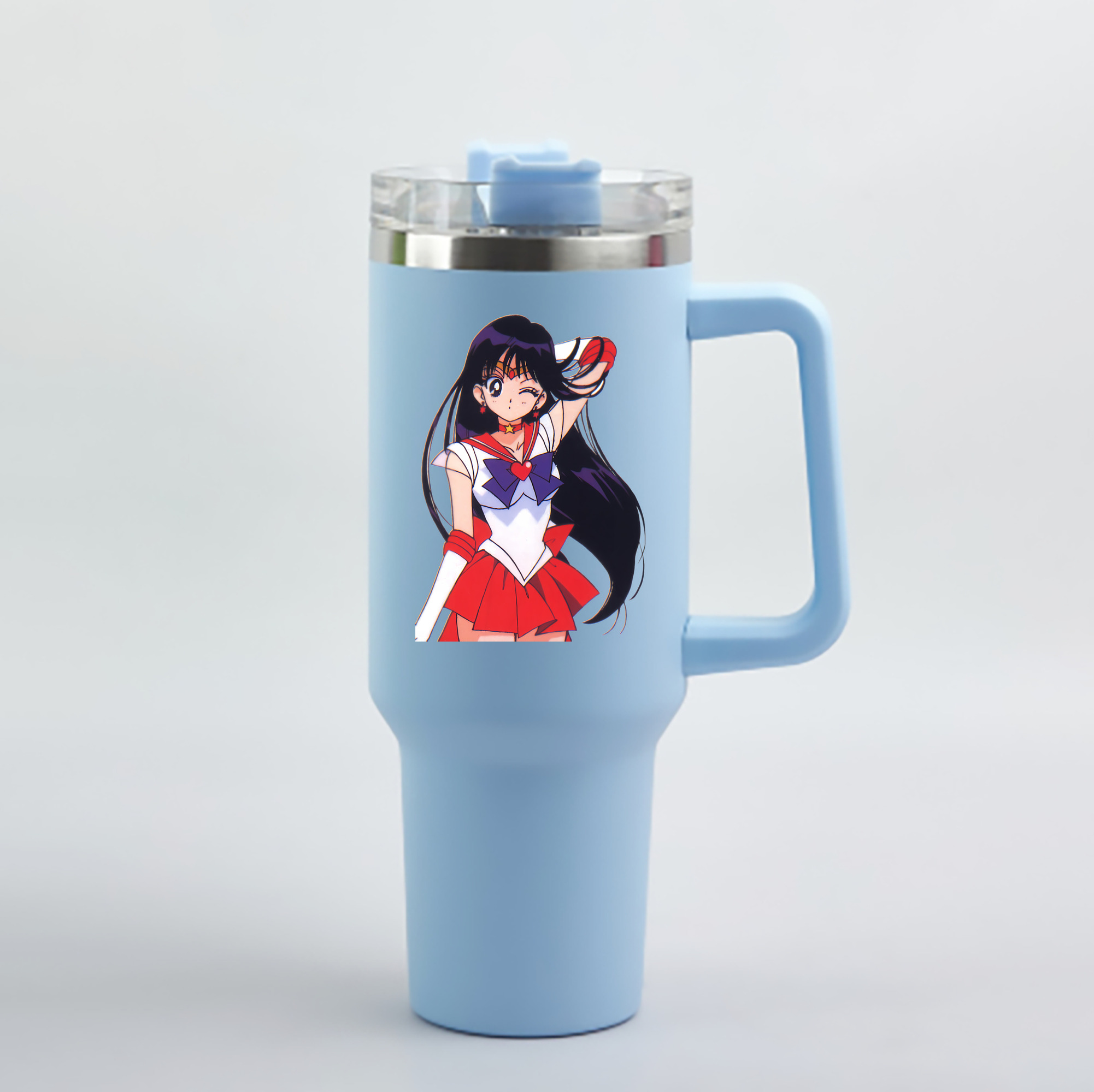 （画像用） 美少女戦士セーラームーン 火野レイ ひの レイ Sailor Moon Hino Rei （セーラーマーズ,Sailor Mars） 1200mL車用タンブラー - クリスタルステッカー（プラスチックストロー付き）