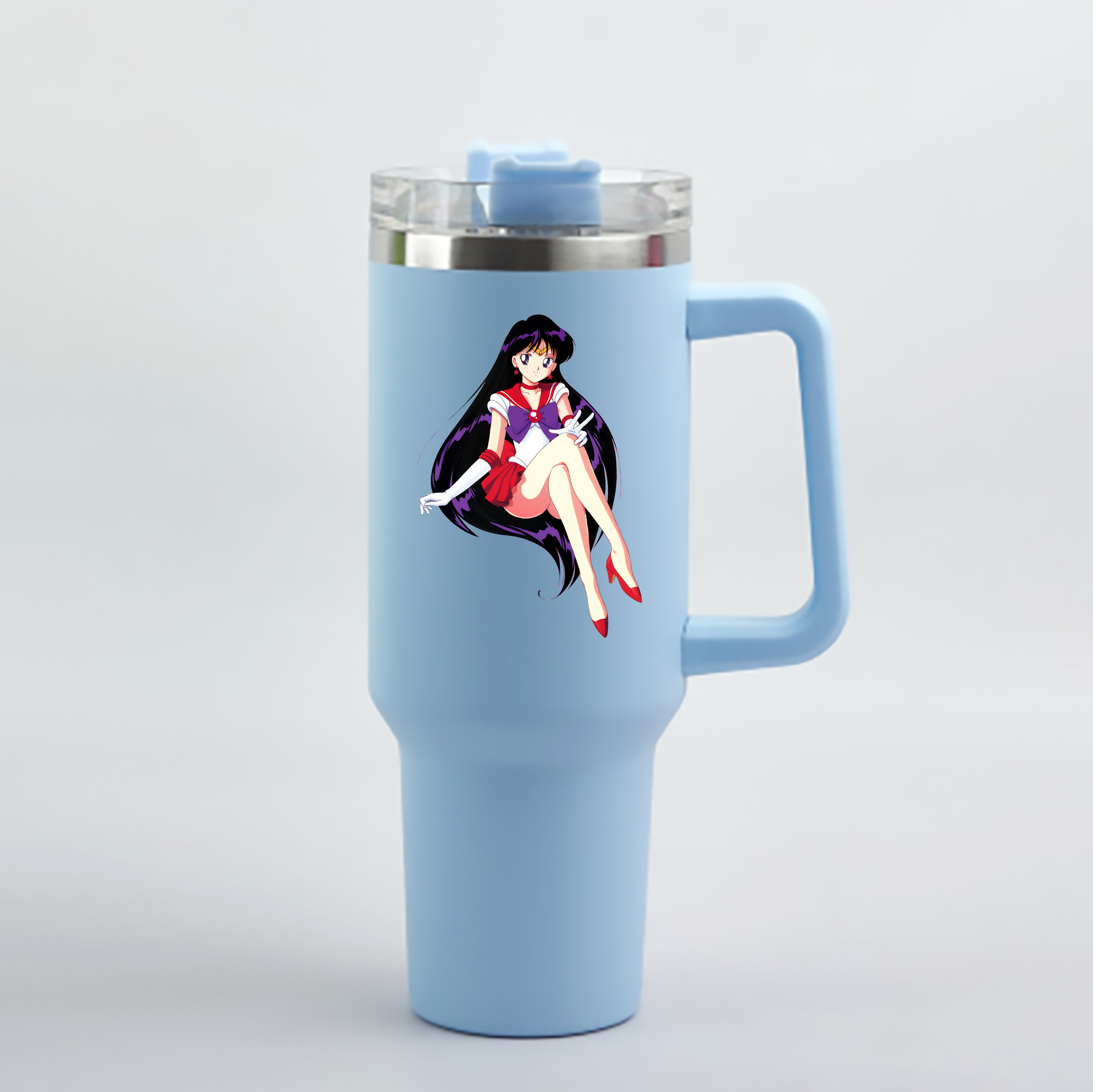 （画像用） 美少女戦士セーラームーン 火野レイ ひの レイ Sailor Moon Hino Rei （セーラーマーズ,Sailor Mars） 1200mL車用タンブラー - クリスタルステッカー（プラスチックストロー付き）