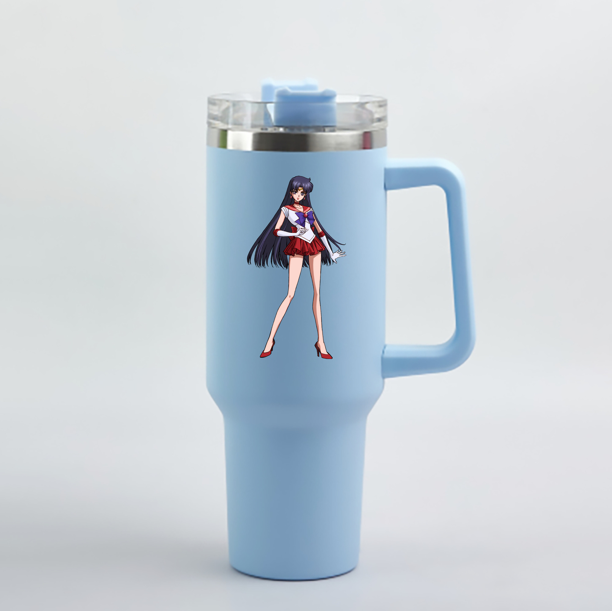 （画像用） 美少女戦士セーラームーン 火野レイ ひの レイ Sailor Moon Hino Rei （セーラーマーズ,Sailor Mars） 1200mL車用タンブラー - クリスタルステッカー（プラスチックストロー付き）