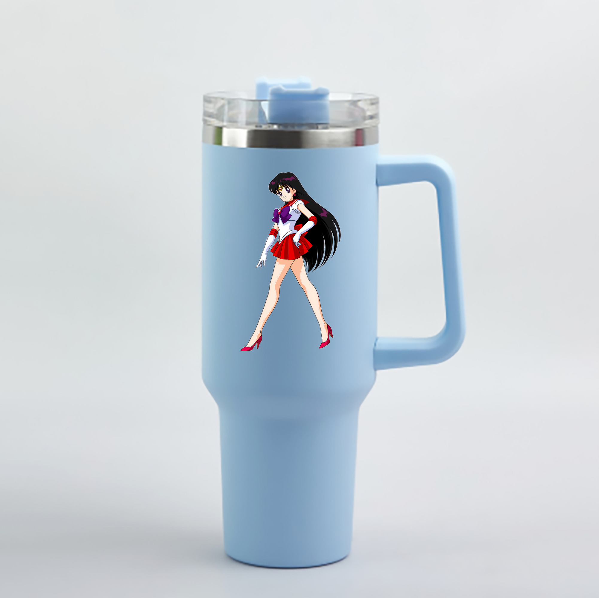 （画像用） 美少女戦士セーラームーン 火野レイ ひの レイ Sailor Moon Hino Rei （セーラーマーズ,Sailor Mars） 1200mL車用タンブラー - クリスタルステッカー（プラスチックストロー付き）