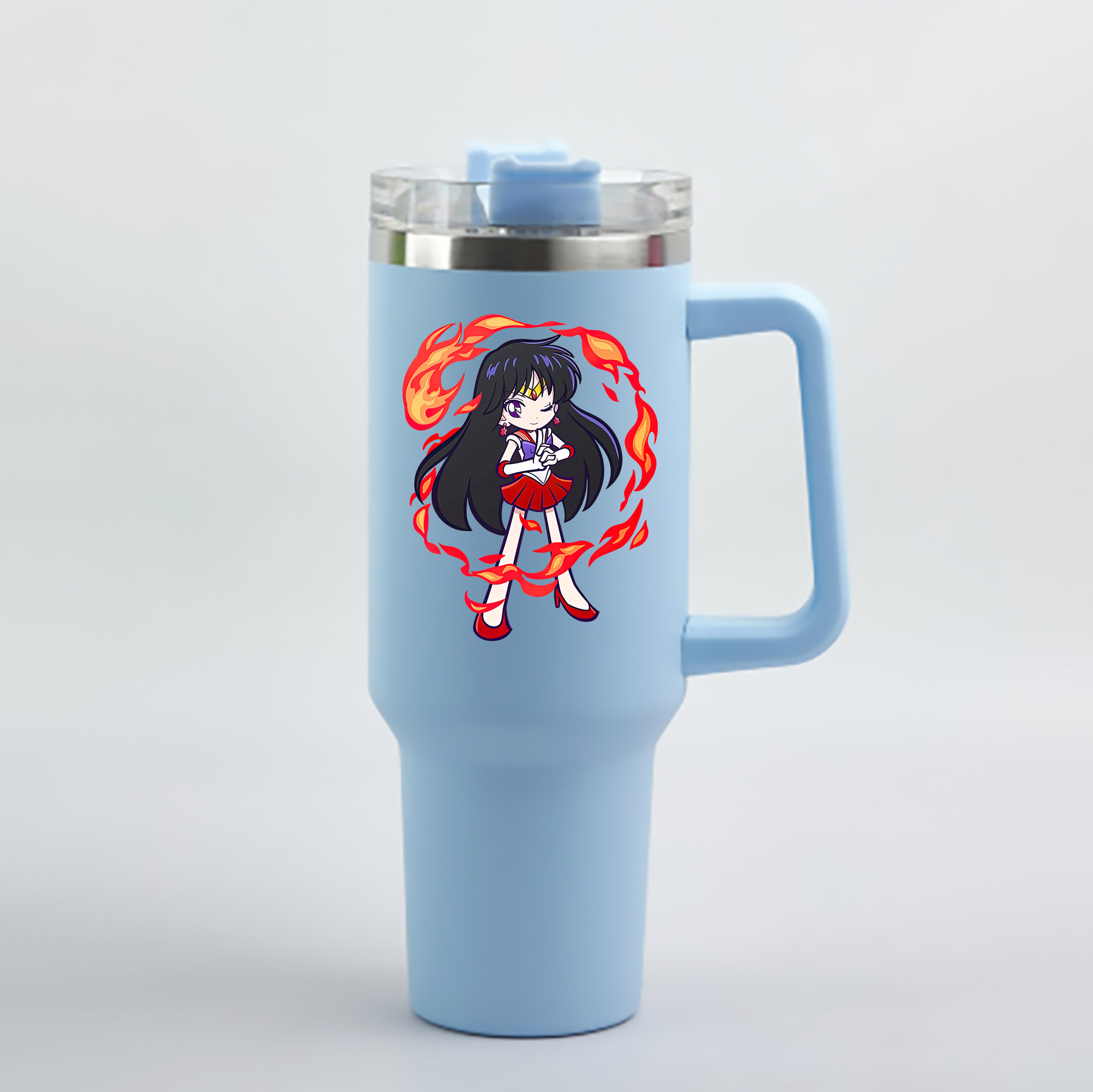 （画像用） 美少女戦士セーラームーン 火野レイ ひの レイ Sailor Moon Hino Rei （セーラーマーズ,Sailor Mars） 1200mL車用タンブラー - クリスタルステッカー（プラスチックストロー付き）