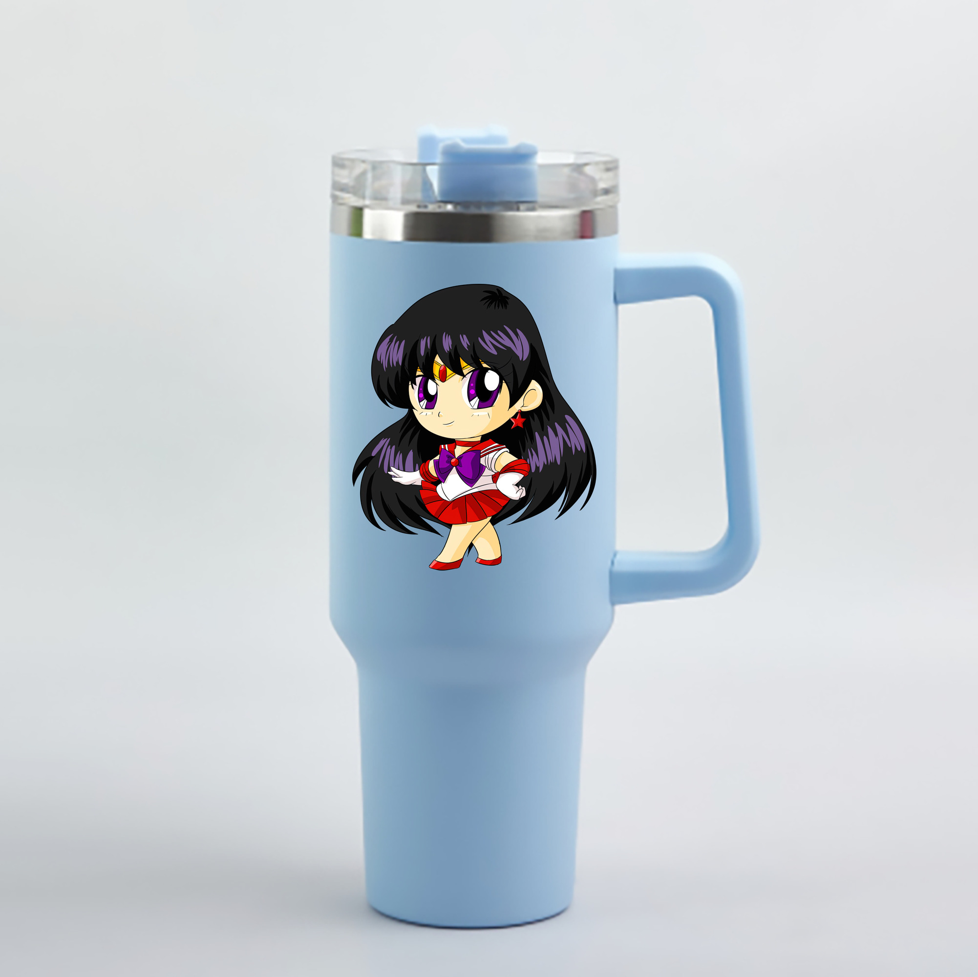 （画像用） 美少女戦士セーラームーン 火野レイ ひの レイ Sailor Moon Hino Rei （セーラーマーズ,Sailor Mars） 1200mL車用タンブラー - クリスタルステッカー（プラスチックストロー付き）