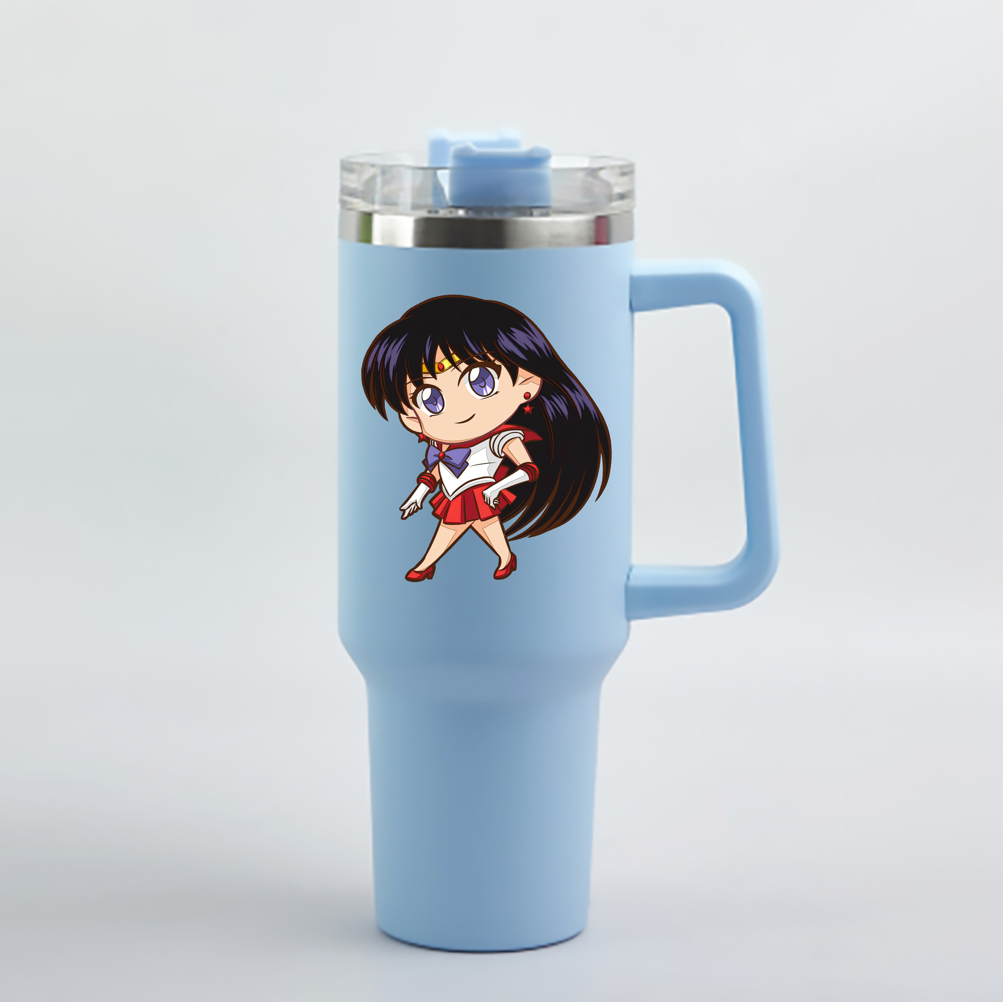 （画像用） 美少女戦士セーラームーン 火野レイ ひの レイ Sailor Moon Hino Rei （セーラーマーズ,Sailor Mars） 1200mL車用タンブラー - クリスタルステッカー（プラスチックストロー付き）