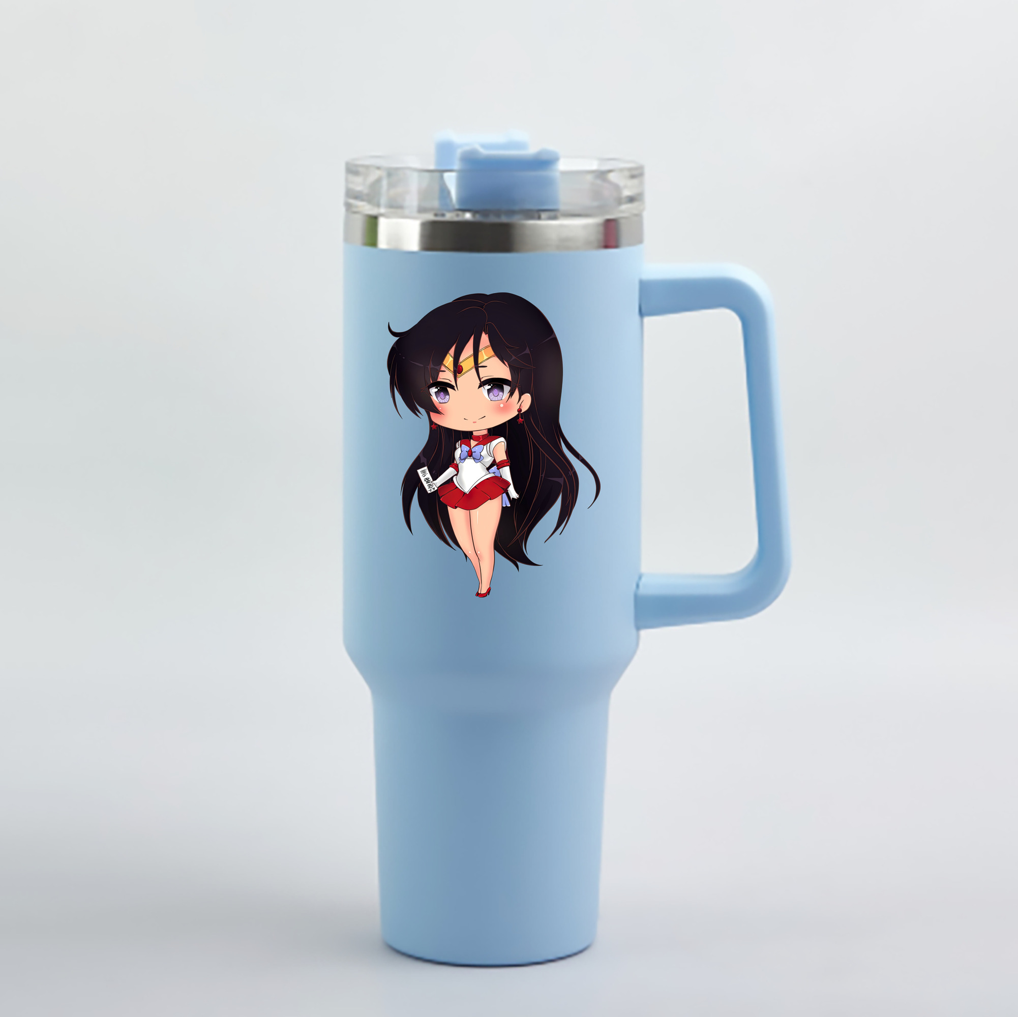 （画像用） 美少女戦士セーラームーン 火野レイ ひの レイ Sailor Moon Hino Rei （セーラーマーズ,Sailor Mars） 1200mL車用タンブラー - クリスタルステッカー（プラスチックストロー付き）