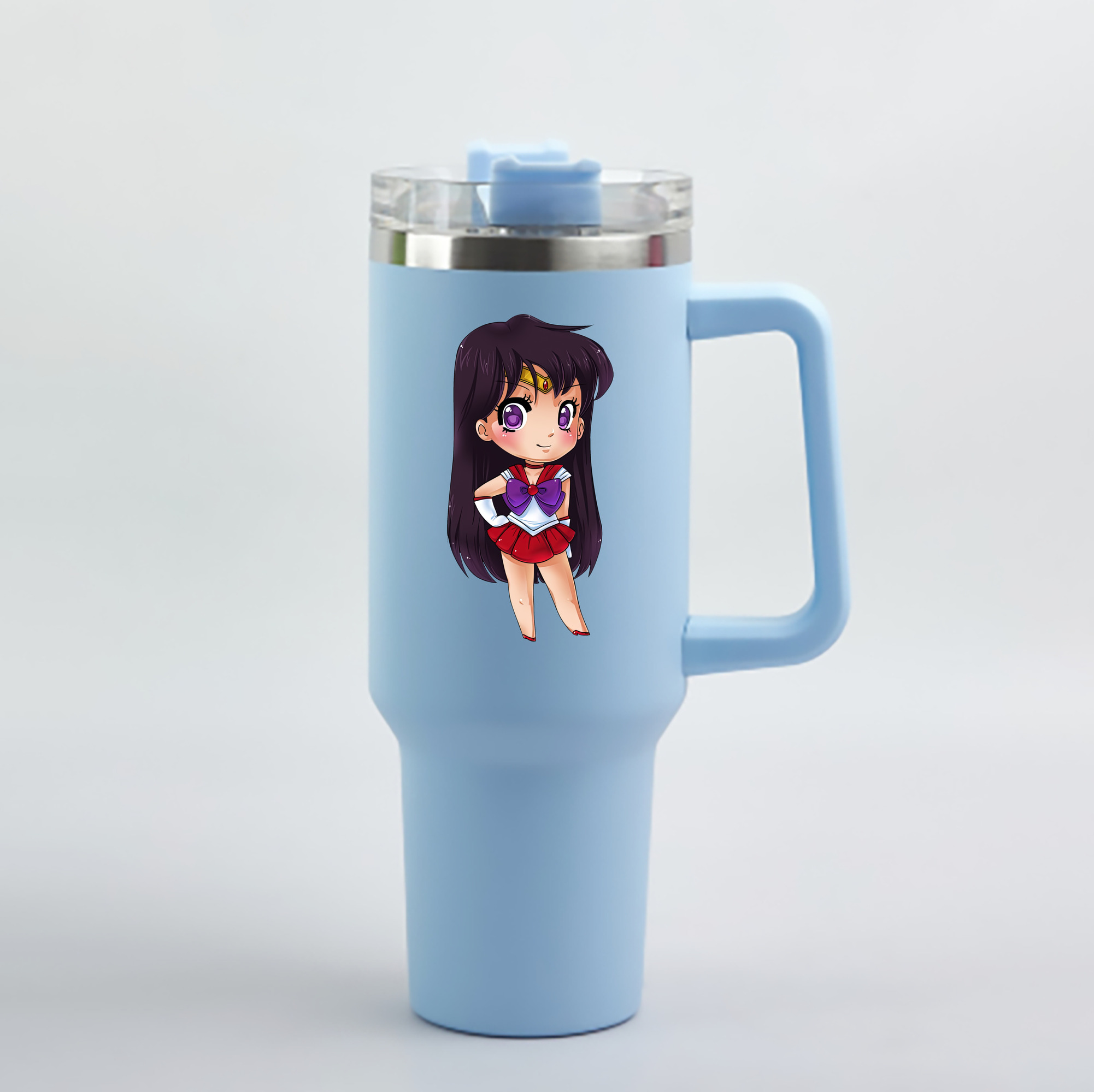 （画像用） 美少女戦士セーラームーン 火野レイ ひの レイ Sailor Moon Hino Rei （セーラーマーズ,Sailor Mars） 1200mL車用タンブラー - クリスタルステッカー（プラスチックストロー付き）