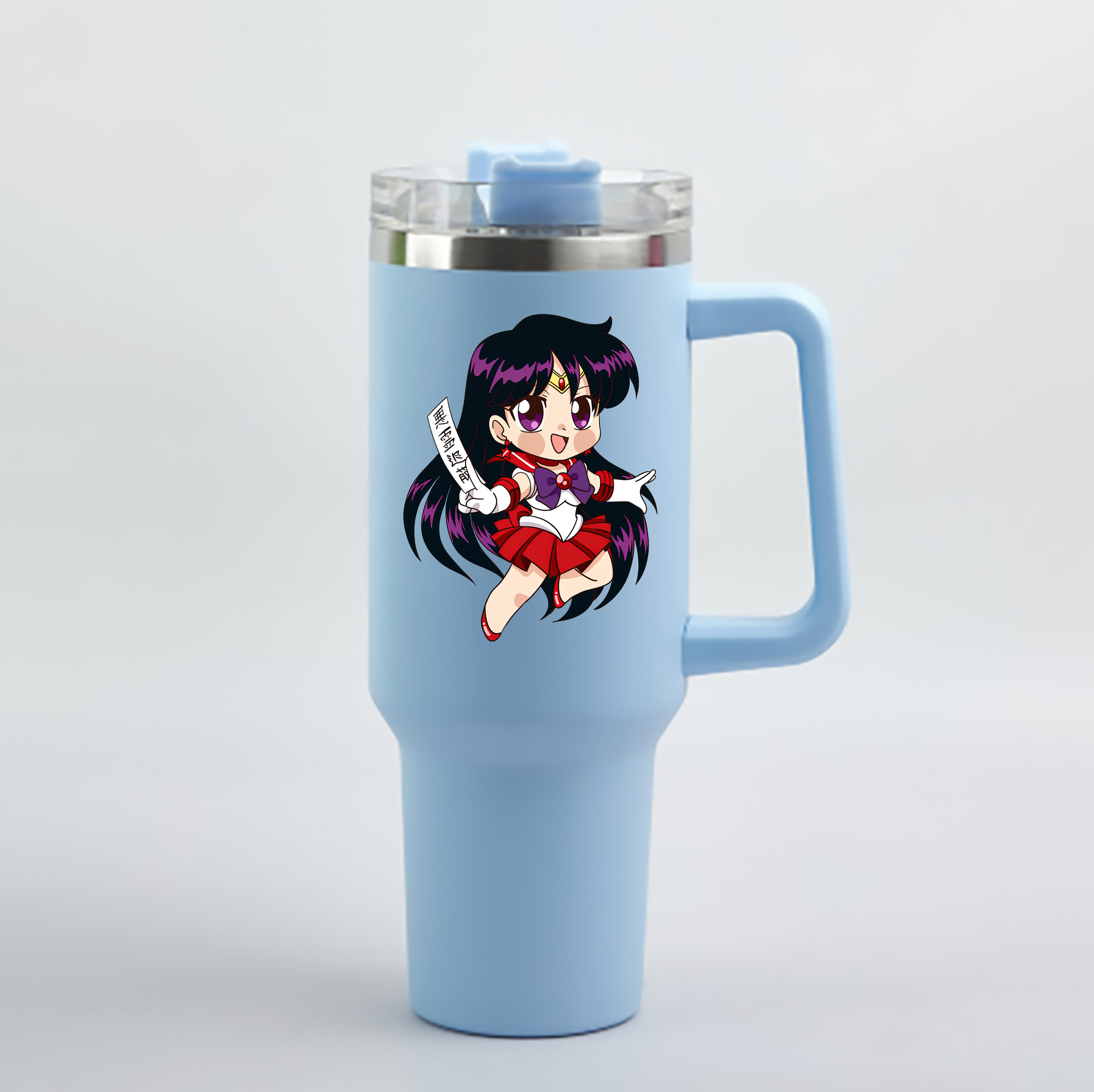 （画像用） 美少女戦士セーラームーン 火野レイ ひの レイ Sailor Moon Hino Rei （セーラーマーズ,Sailor Mars） 1200mL車用タンブラー - クリスタルステッカー（プラスチックストロー付き）