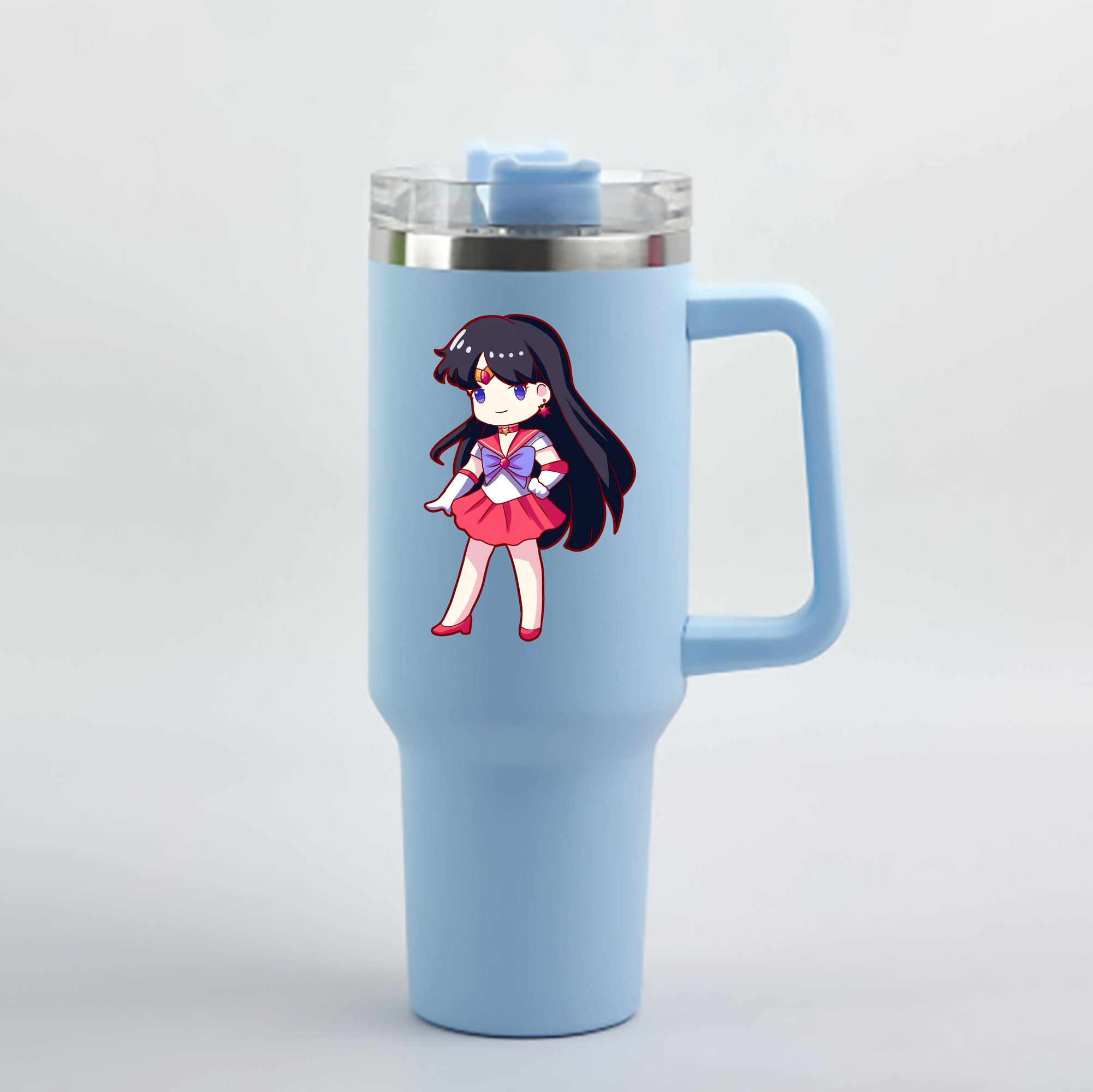 （画像用） 美少女戦士セーラームーン 火野レイ ひの レイ Sailor Moon Hino Rei （セーラーマーズ,Sailor Mars） 1200mL車用タンブラー - クリスタルステッカー（プラスチックストロー付き）