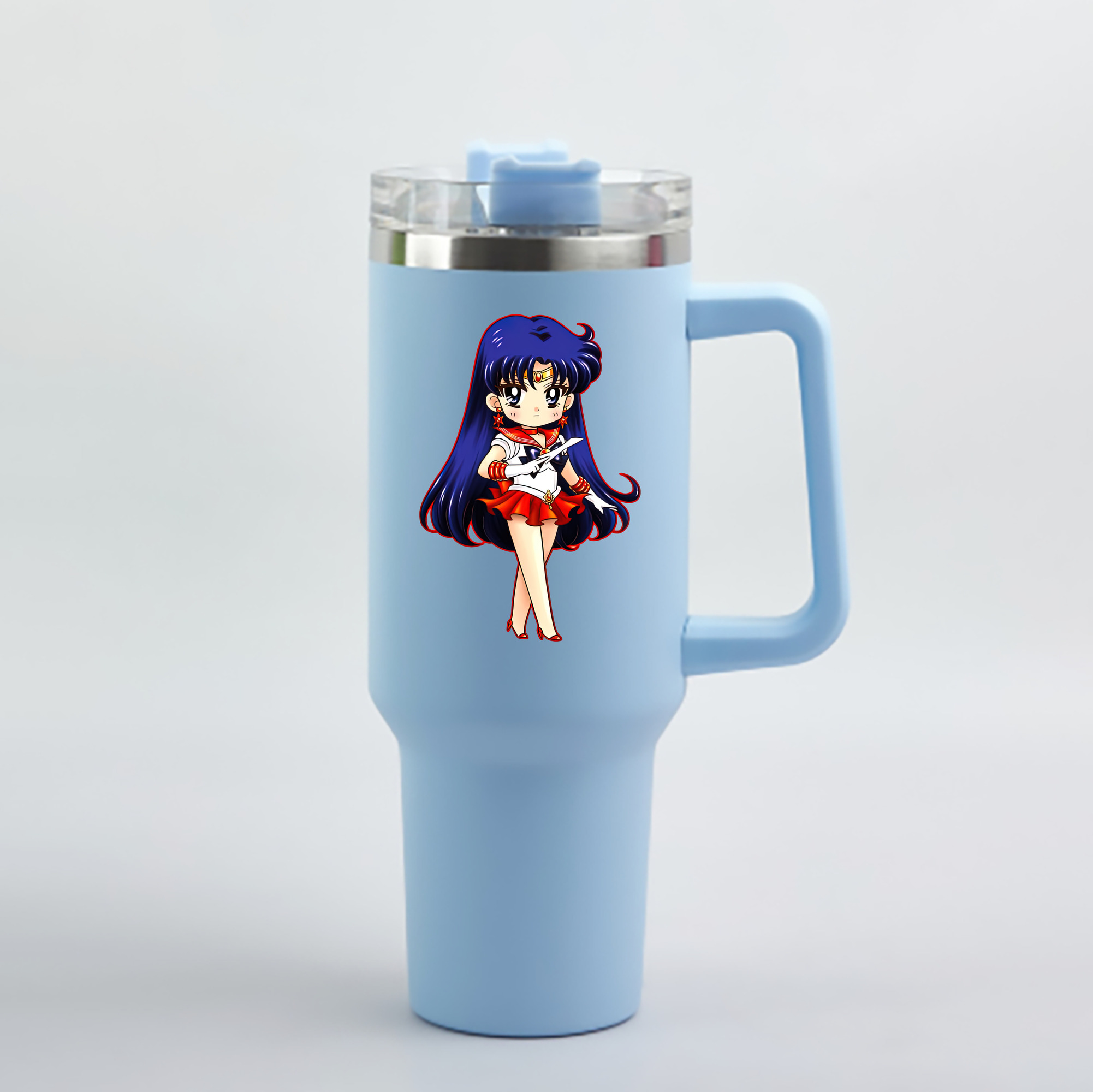 （画像用） 美少女戦士セーラームーン 火野レイ ひの レイ Sailor Moon Hino Rei （セーラーマーズ,Sailor Mars） 1200mL車用タンブラー - クリスタルステッカー（プラスチックストロー付き）